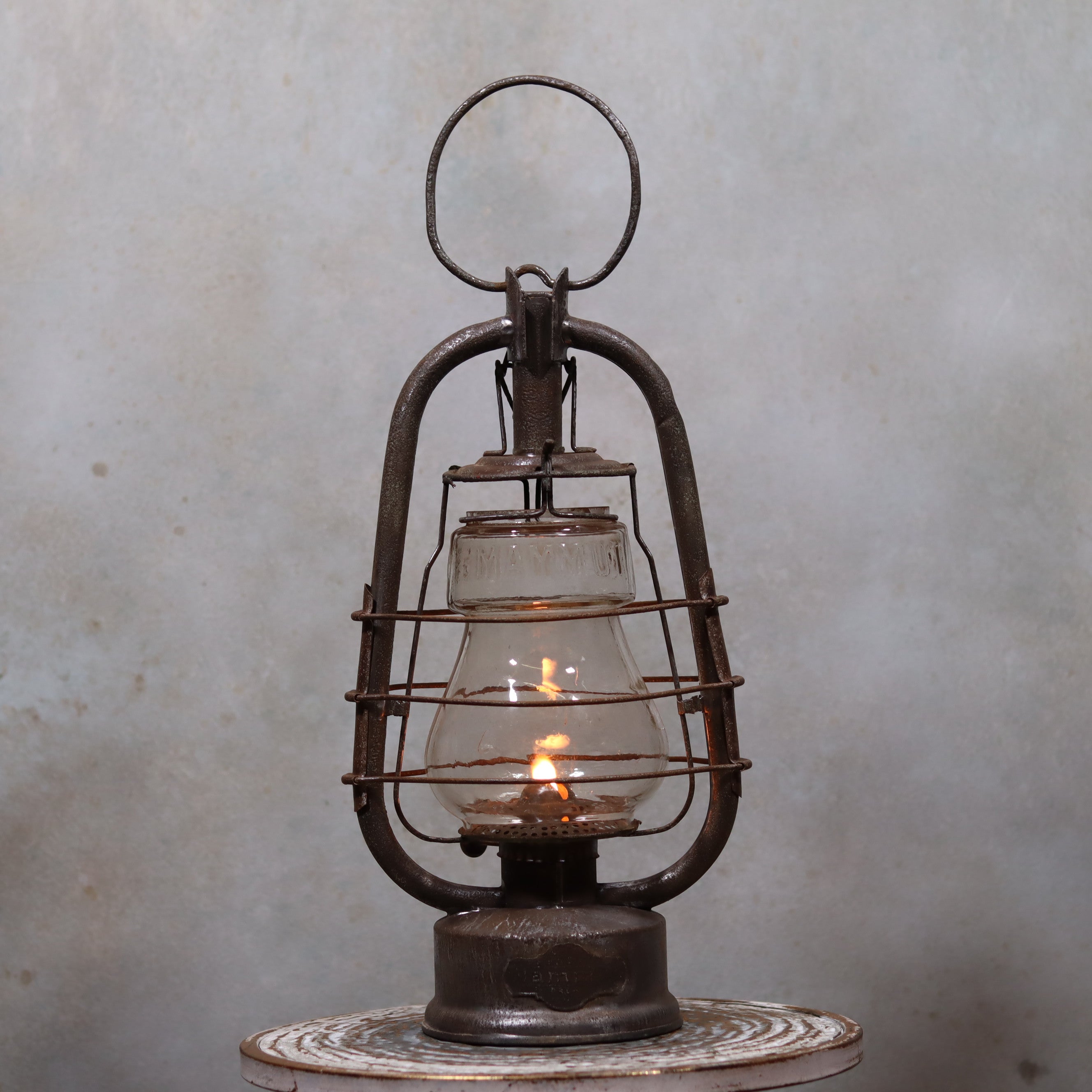 Rare German Hurricane Lantern – Mammut by Lohmann & Ruhland (Circa 1910) vintage oil lamp with protective wire frame