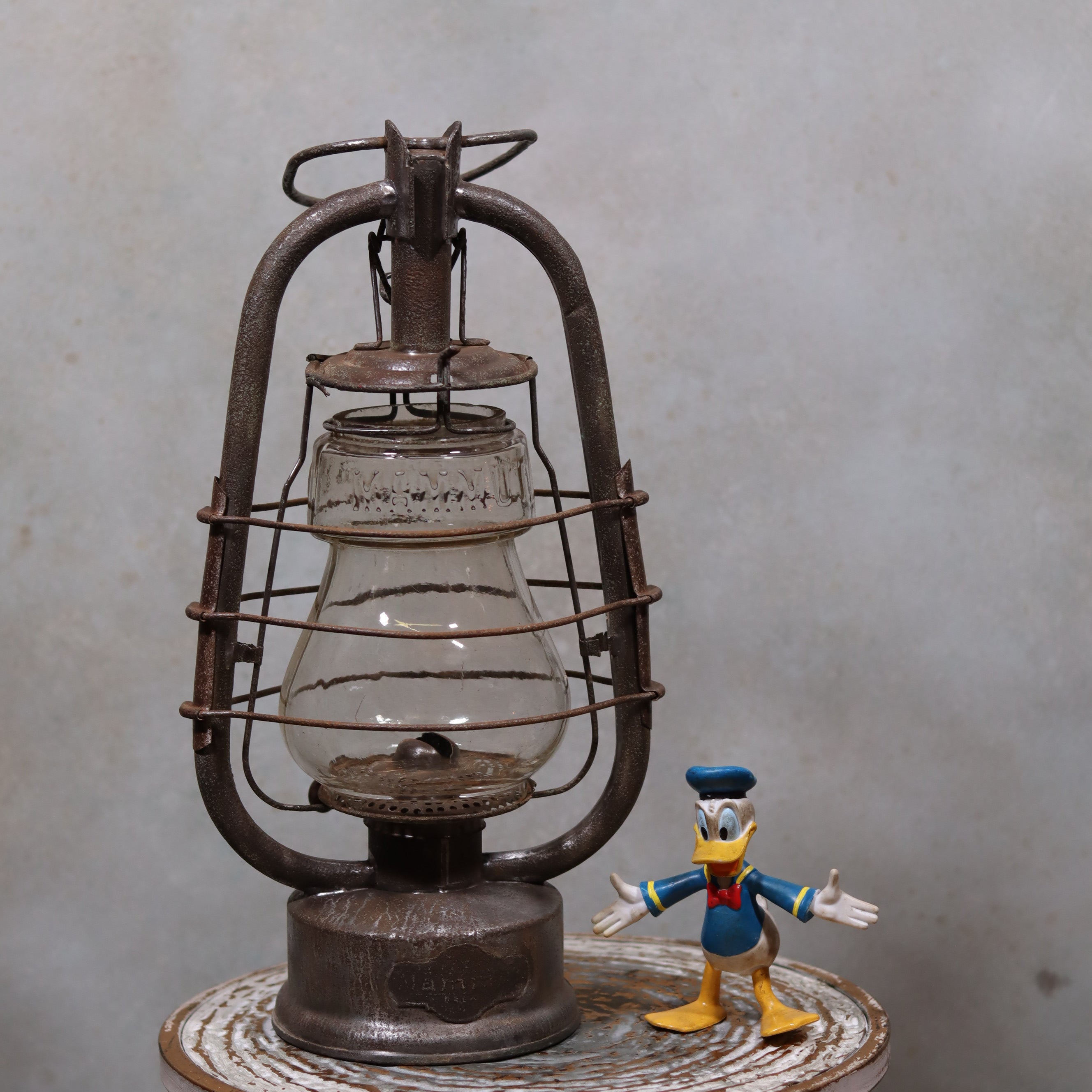 Rare German Hurricane Lantern – Mammut by Lohmann & Ruhland (Circa 1910) vintage oil lamp with metal frame and glass chimney