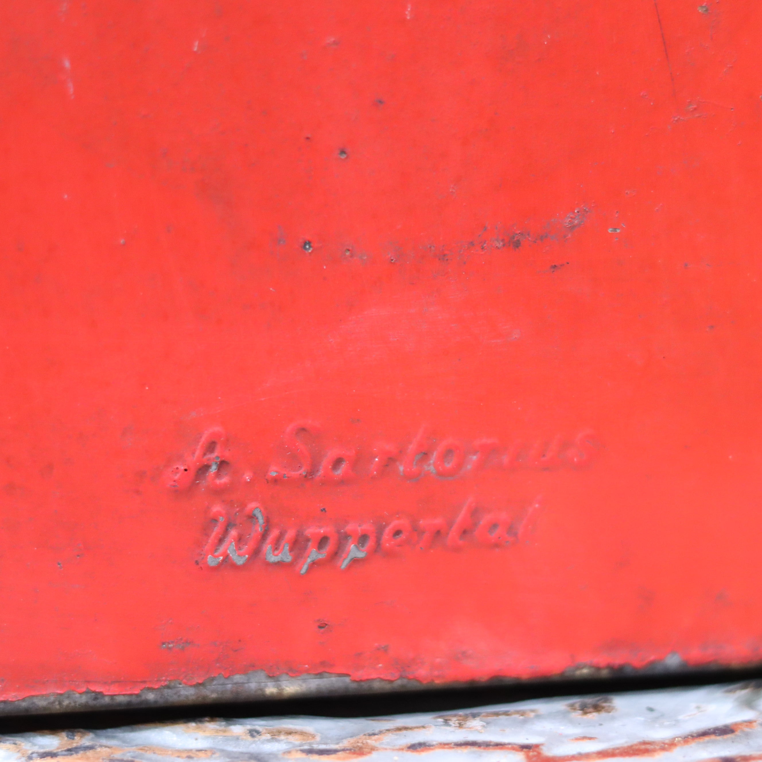 Close-up of the branding on the Vintage Roadwork Oil Lamp – A. Sartorius Wuppertal with Fishtail Burner (1960s)