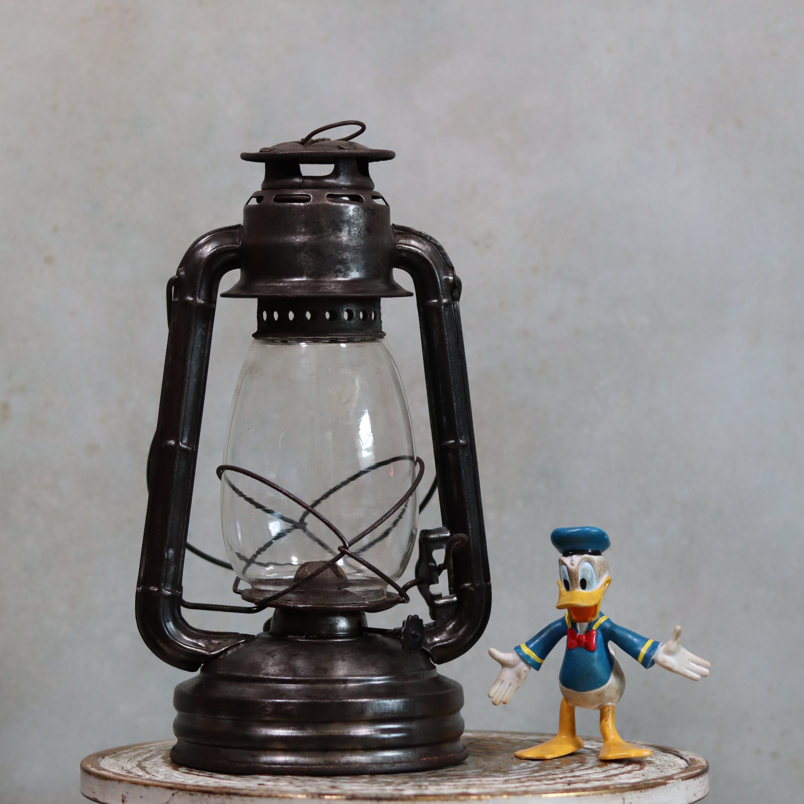 Vintage French ALG No. 6 Hurricane Lantern – Cristal Supérieur Glass (1930s) oil lamp with metal frame and glass chimney.