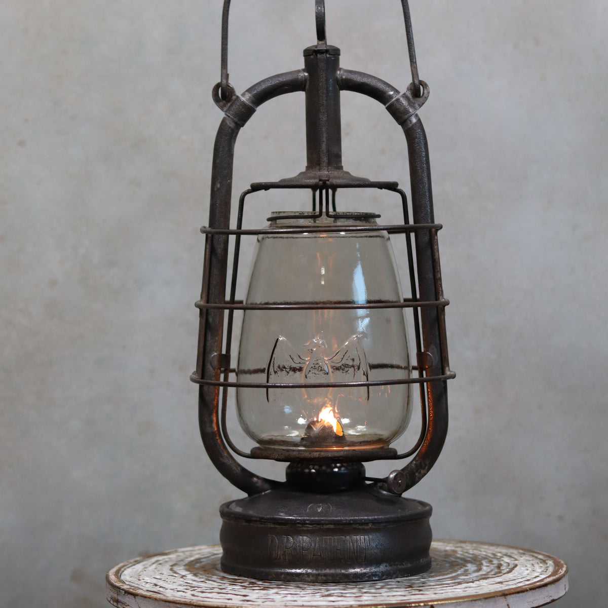 Rare Antique Hurricane Lantern – Stübgen & Co, DR Patent 2833 (Circa 1907–1909) oil lamp with metal frame and protective glass