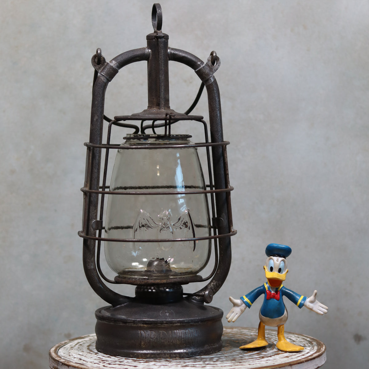 Rare Antique Hurricane Lantern – Stübgen & Co, DR Patent 2833 (Circa 1907–1909) vintage oil lamp with metal frame and glass globe
