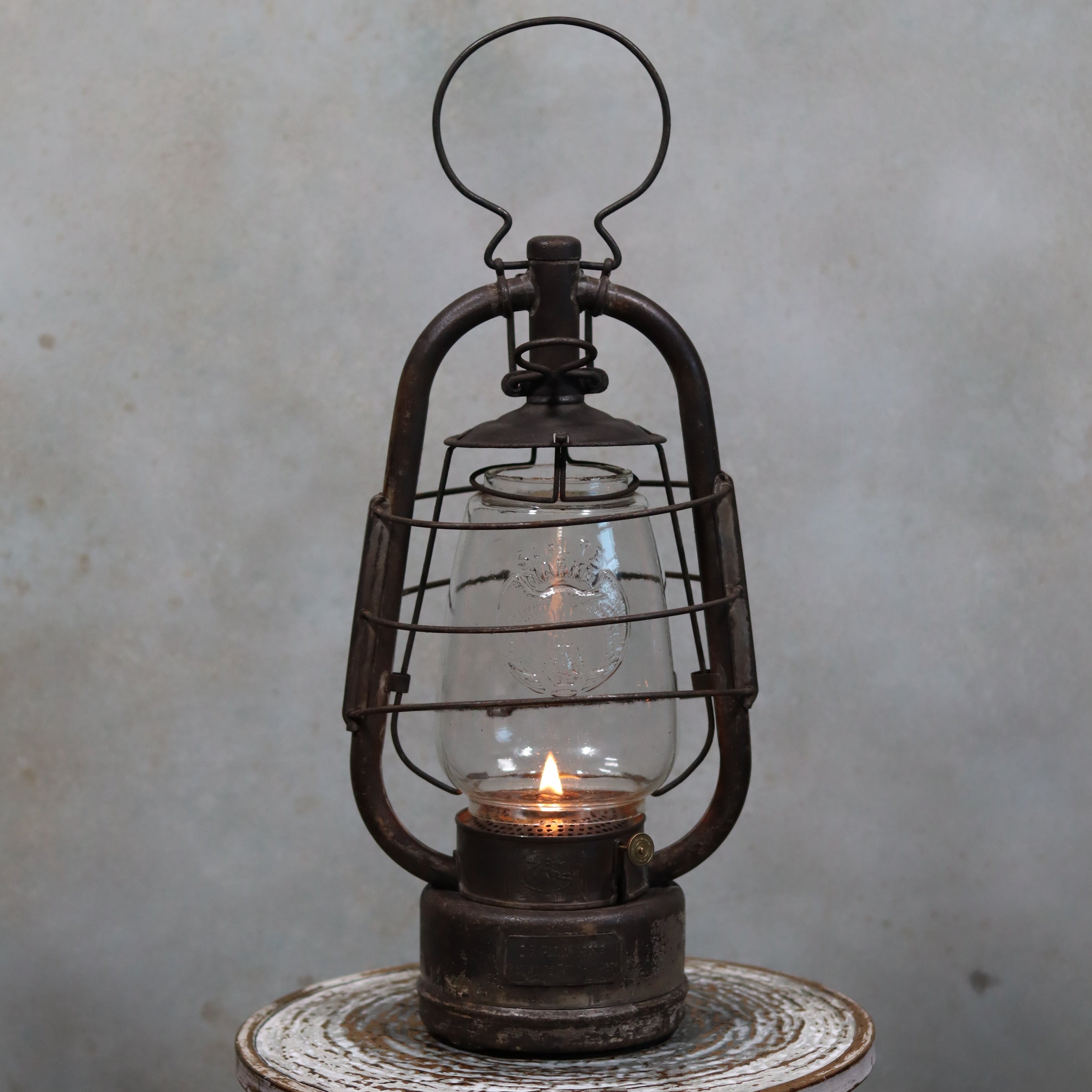 Extremely Rare Antique Hurricane Lantern – Hermann Buchholtz with Angel Motif & Schutz Marke Glass (c.1900–1920)