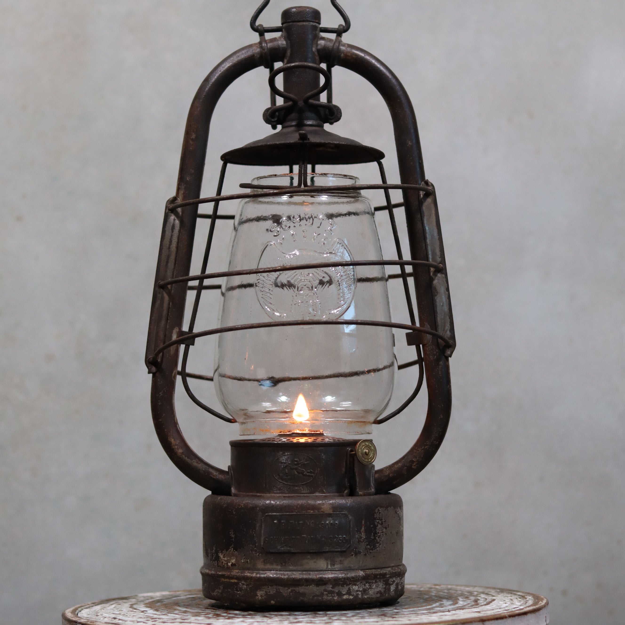 Extremely Rare Antique Hurricane Lantern – Hermann Buchholtz with Angel Motif & Schutz Marke Glass (c.1900–1920)