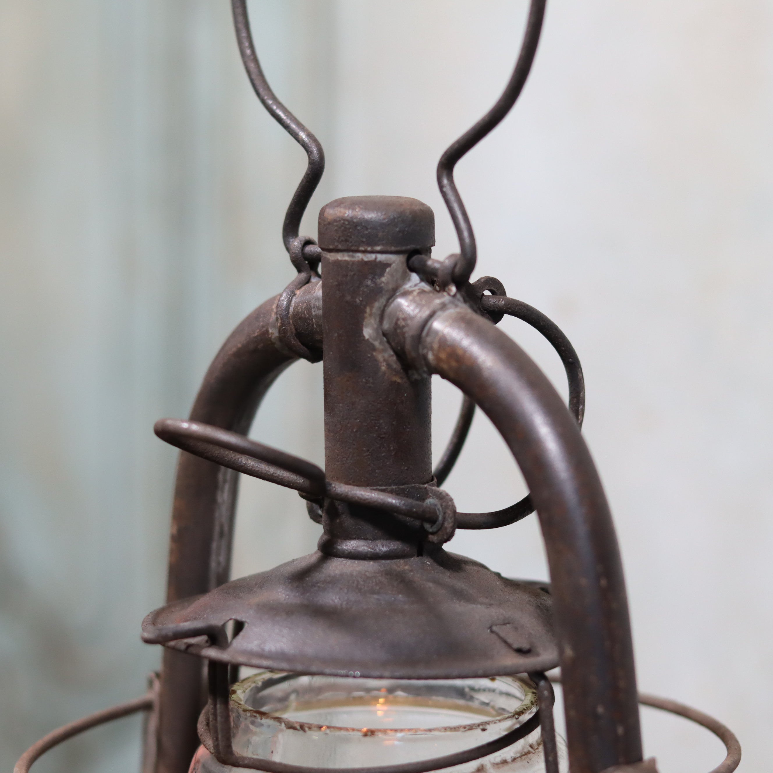 Extremely Rare Antique Hurricane Lantern – Hermann Buchholtz with Angel Motif & Schutz Marke Glass (c.1900–1920)