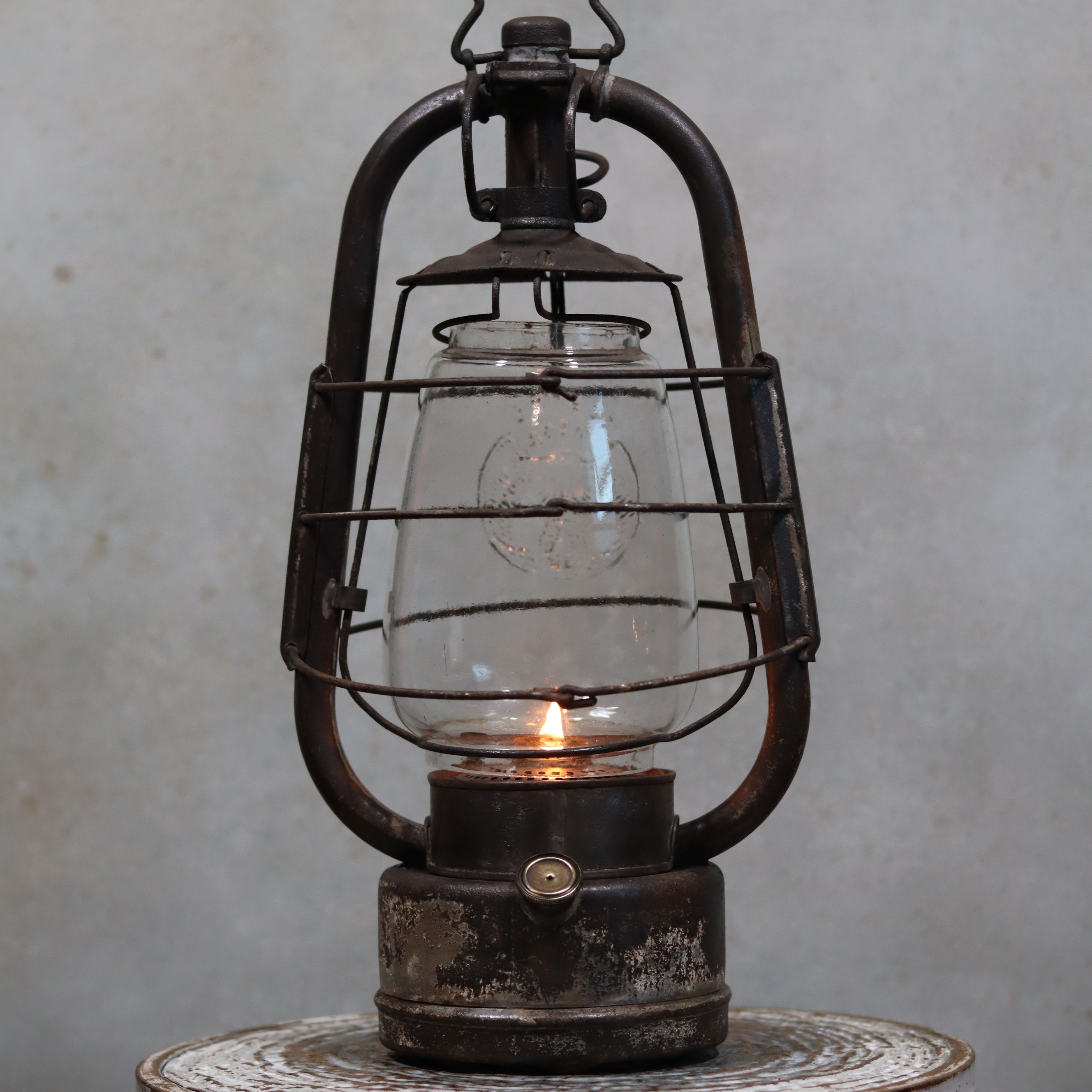 Extremely Rare Antique Hurricane Lantern – Hermann Buchholtz with Angel Motif & Schutz Marke Glass (c.1900–1920)
