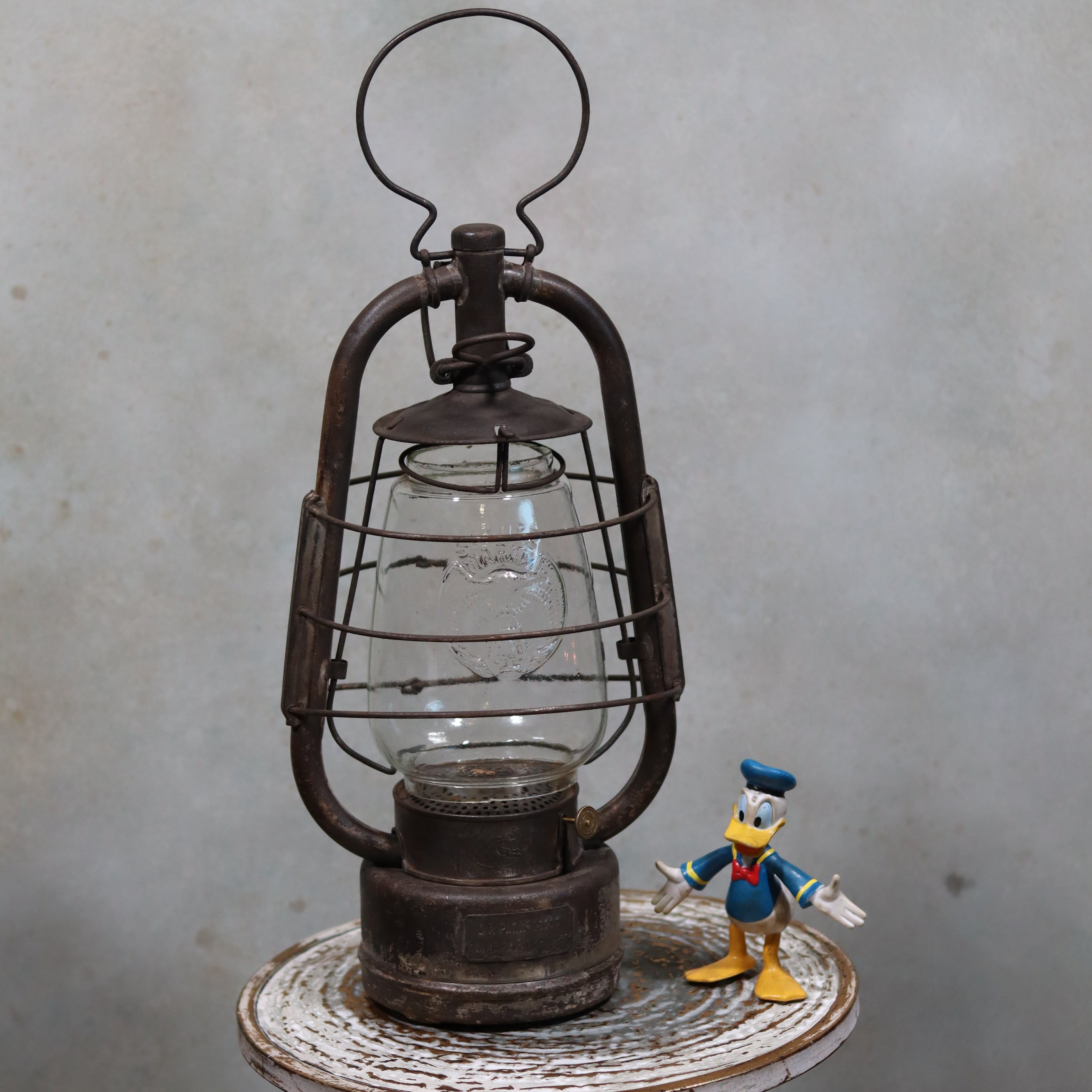 Extremely Rare Antique Hurricane Lantern – Hermann Buchholtz with Angel Motif & Schutz Marke Glass (c.1900–1920)