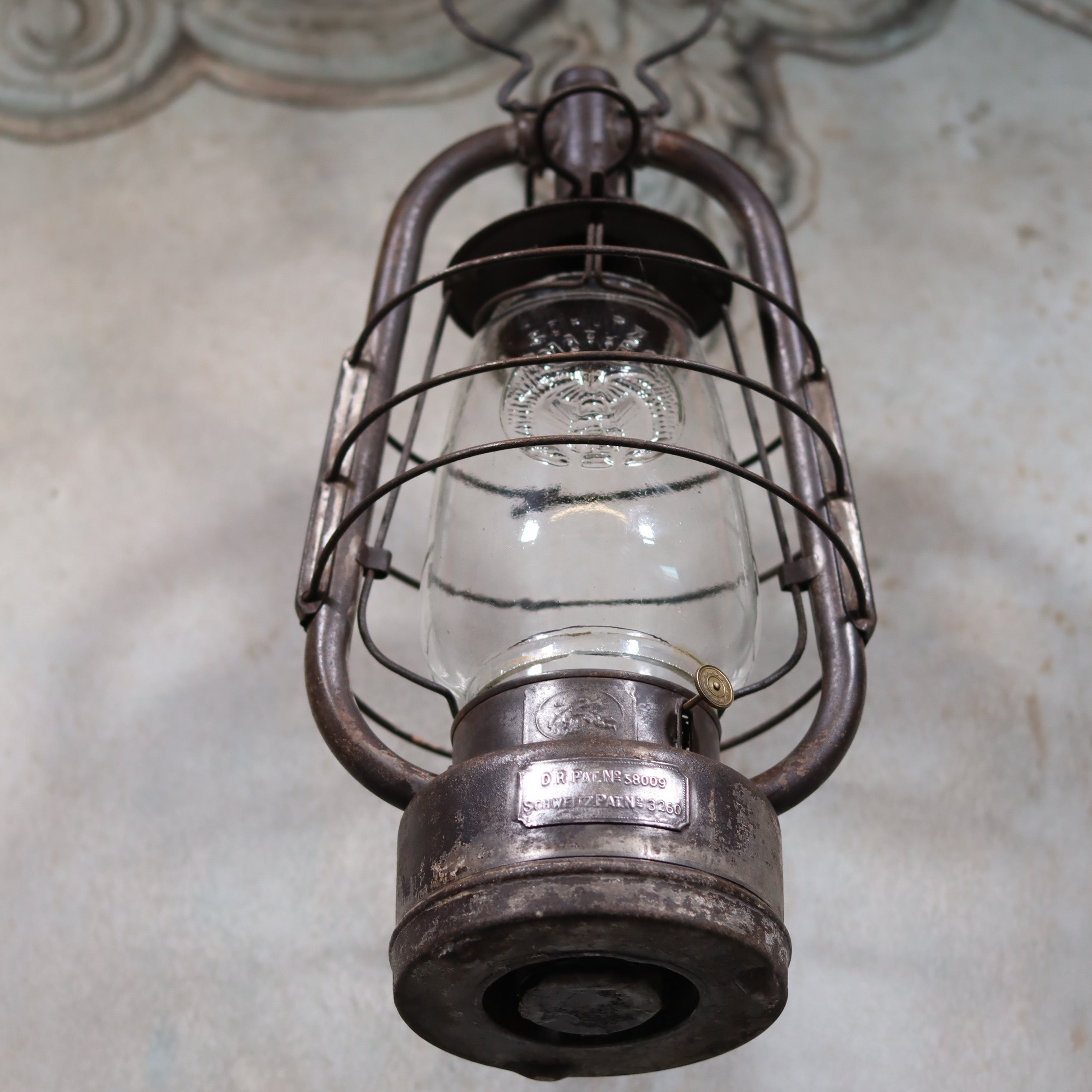 Extremely Rare Antique Hurricane Lantern – Hermann Buchholtz with Angel Motif & Schutz Marke Glass (c.1900–1920)