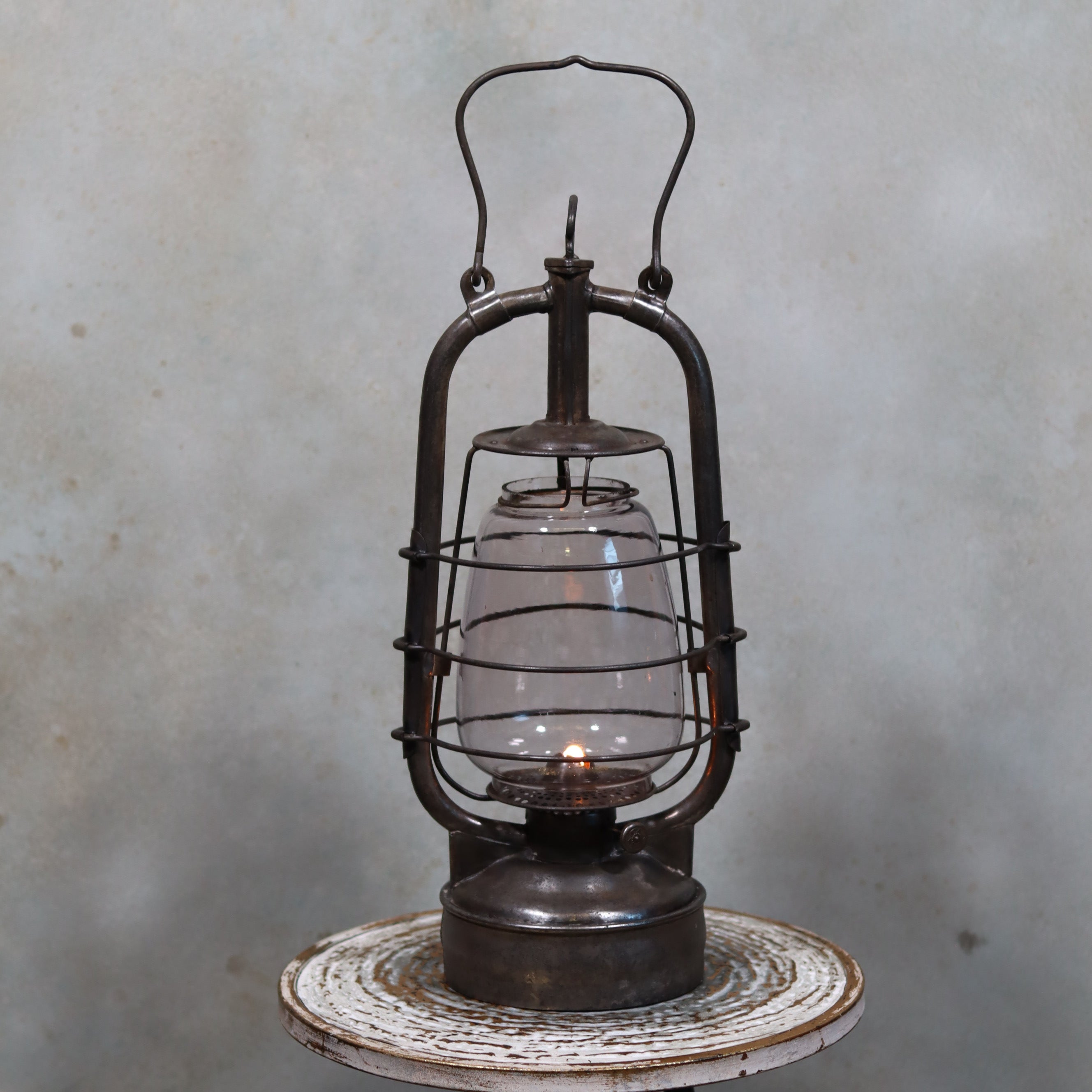 Rare French Hurricane Lantern – “La Lumineuse” by SIF (1920s–1930s) vintage oil lamp with glass chimney and metal frame
