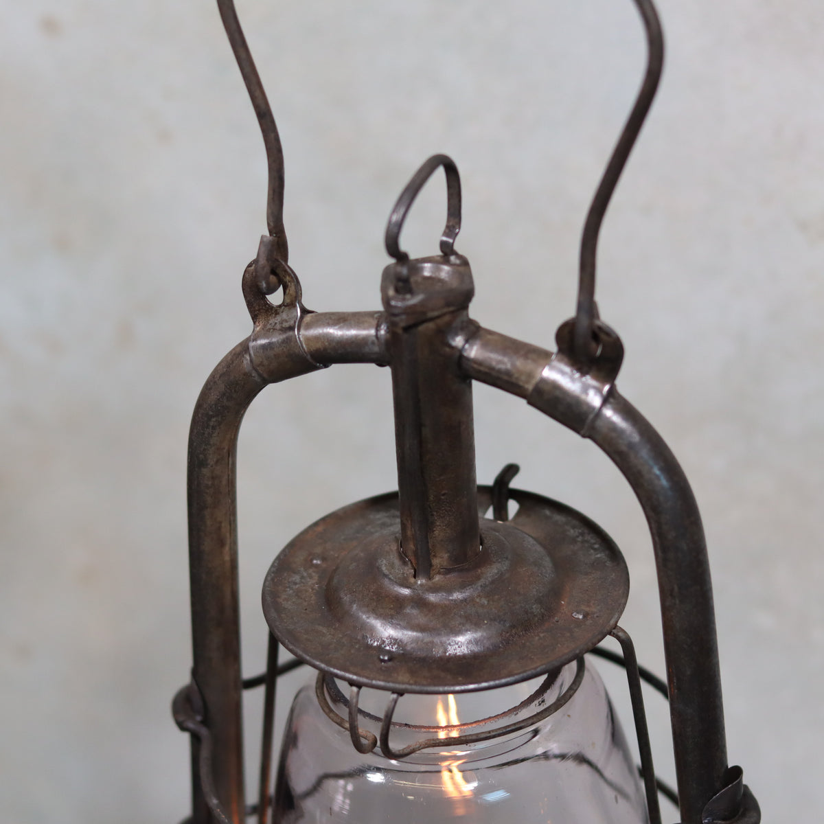 Rare French Hurricane Lantern – “La Lumineuse” by SIF (1920s–1930s) vintage oil lamp with metal frame and glass chimney