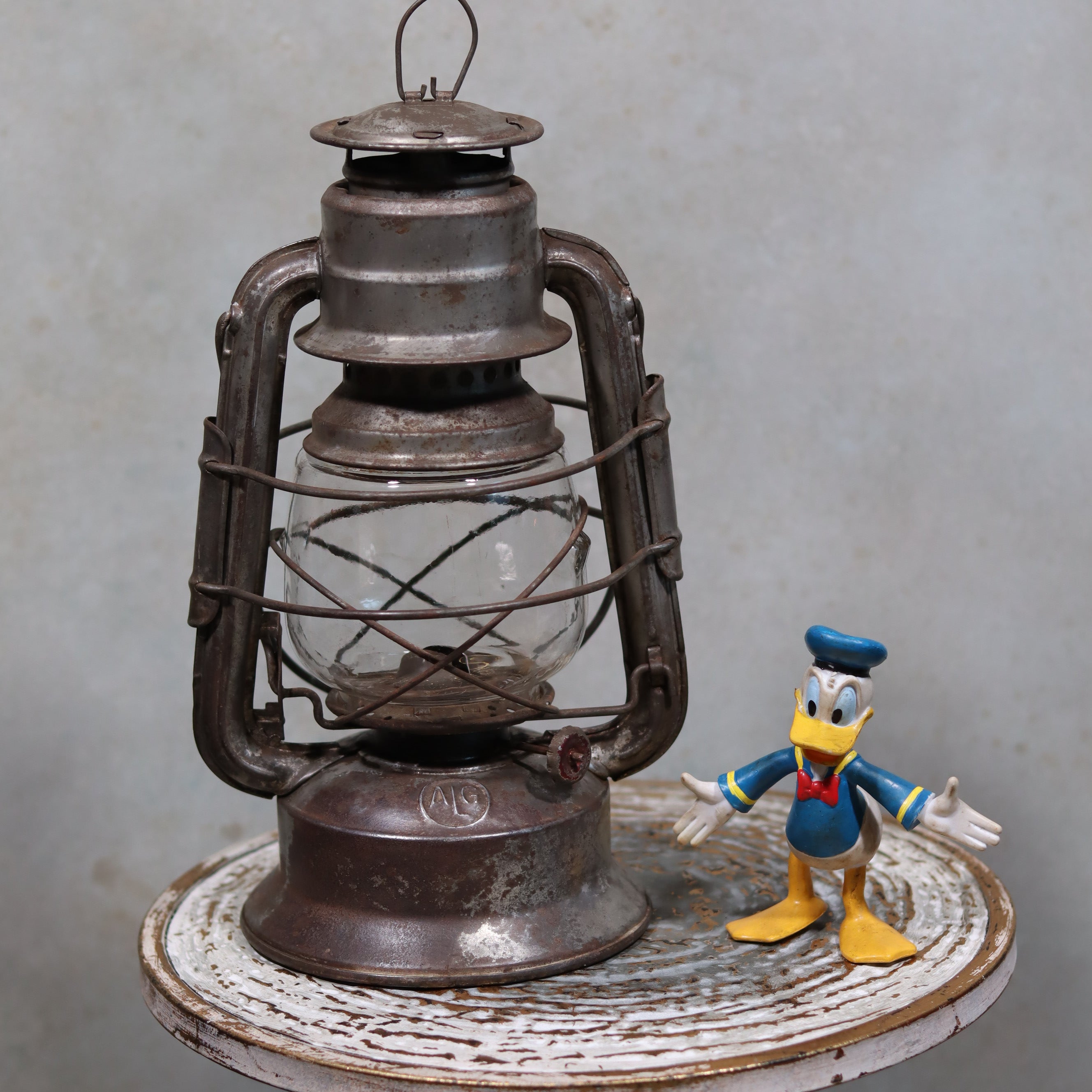 Vintage French ALG Guillouard Hurricane Lantern – Luciole Model (1960s–1980s) oil lamp with metal frame and glass globe design