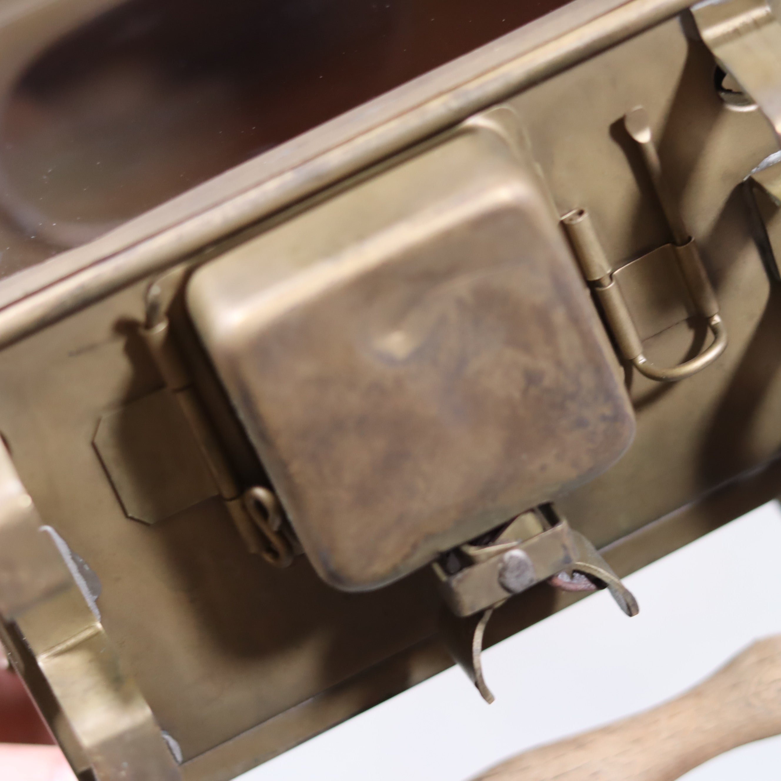 Rare Antique Trench Lamp & Candle Holder – Gebr. Bing A.G. Nürnberg (1920s–1940s) showcasing the oil lamp detail.