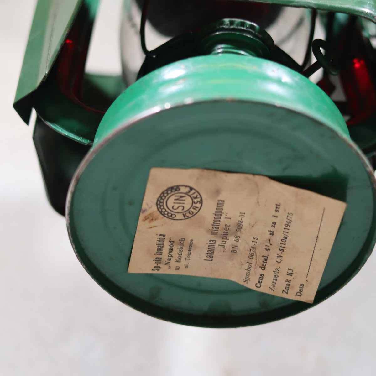 Rare Vintage Jupiter-1 Green Hurricane Lantern with Unique Glass Holder and Original Sticker on its base vintage oil lamp