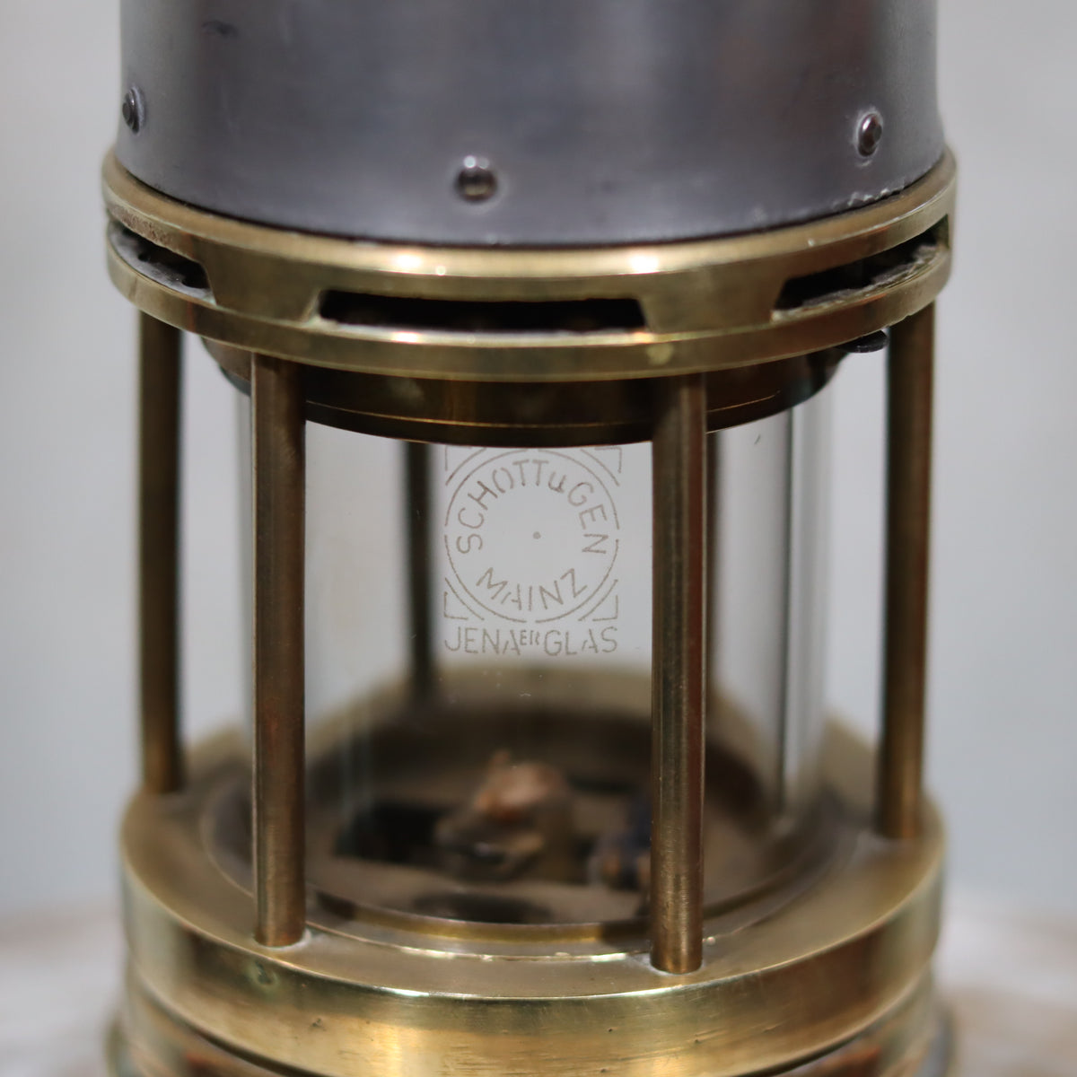 Rare New Old Stock Mining Lamp – Hubert Joris (Circa 1900–1910) with detailed brass and glass oil lamp design