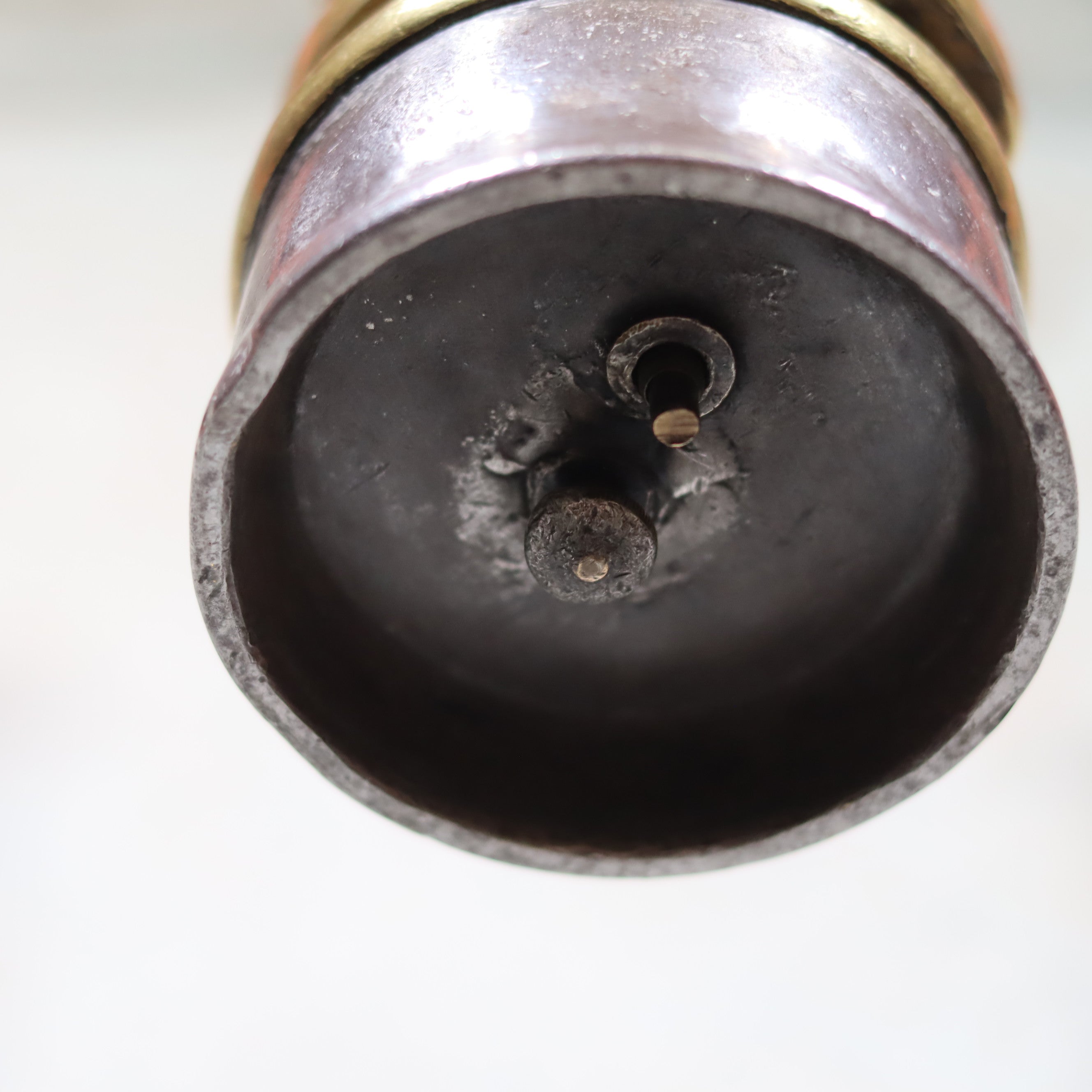 Close-up view of the oil lamp component from Antique Mining Lamp – Hubert Joris – Circa 1900–1910 – Belgian Master Miner’s Lamp