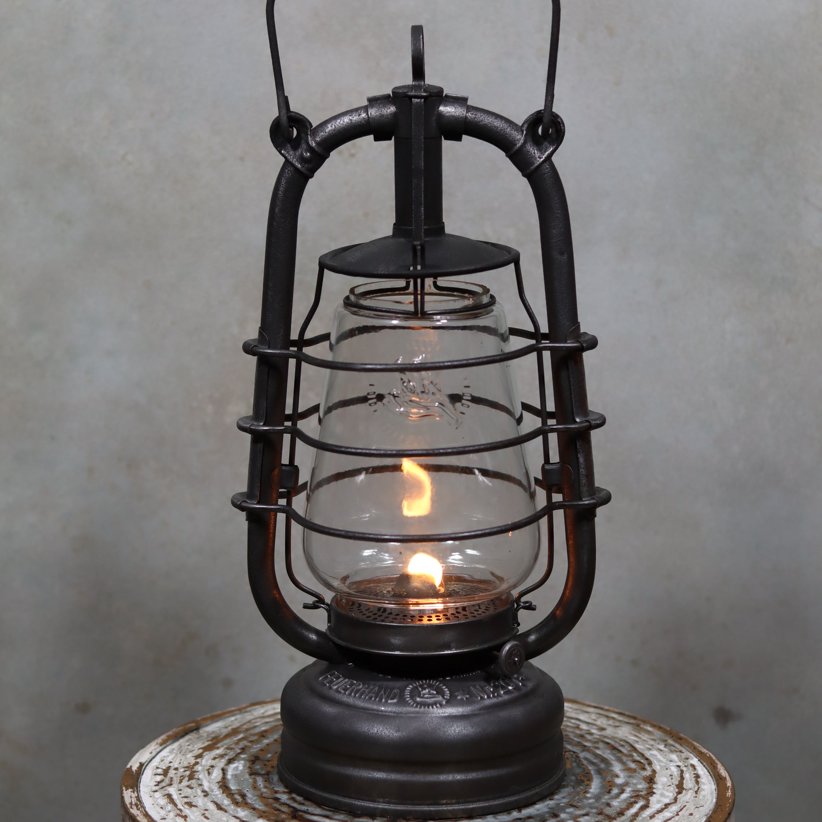 Vintage Feuerhand 201 Hurricane Lantern – Rare Model with Embossed Glass (c.1928–1930)