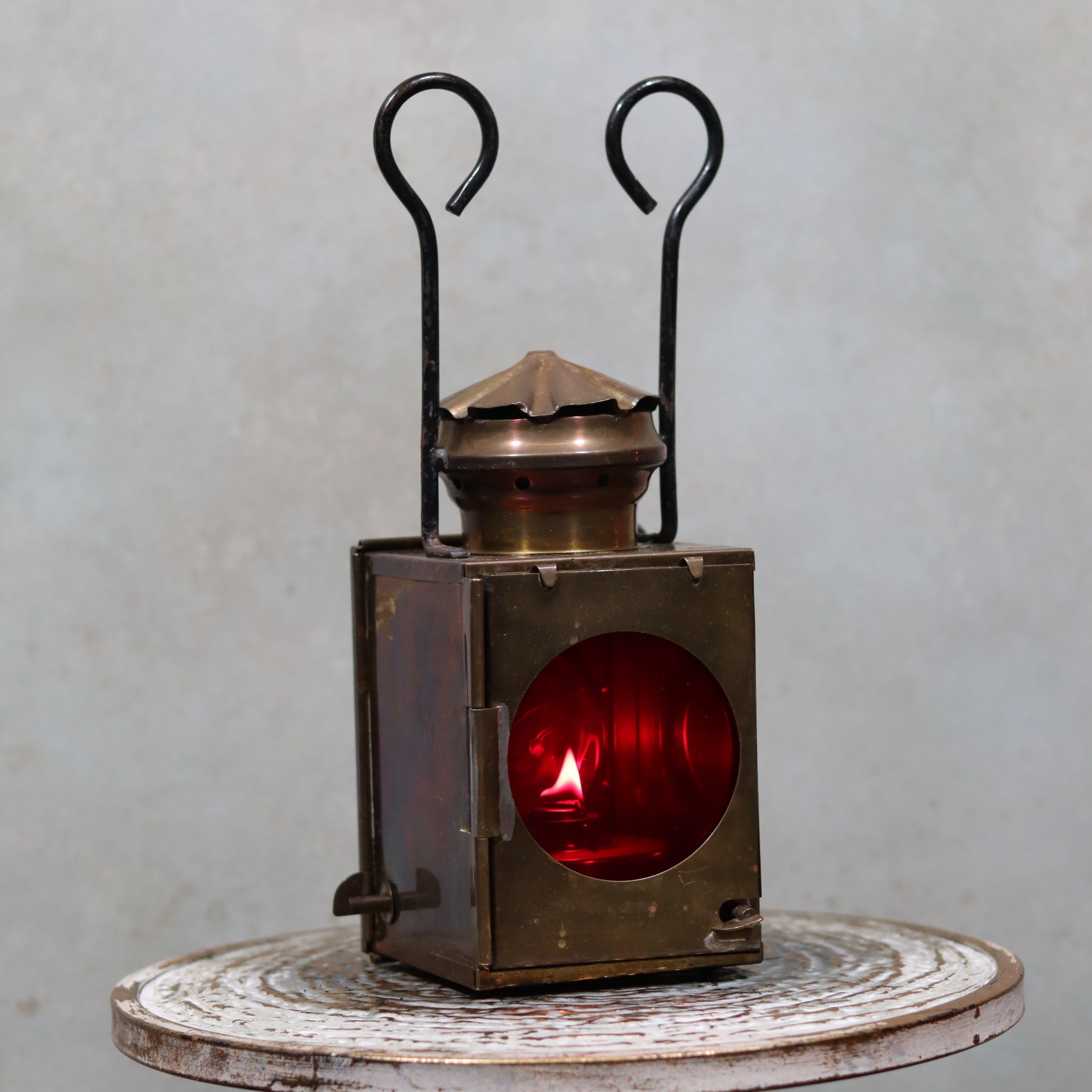 Rare Antique Train Signal Lamp – J.J. van Dijk Utrecht oil lamp in copper and brass, complete and functional vintage railway lantern.