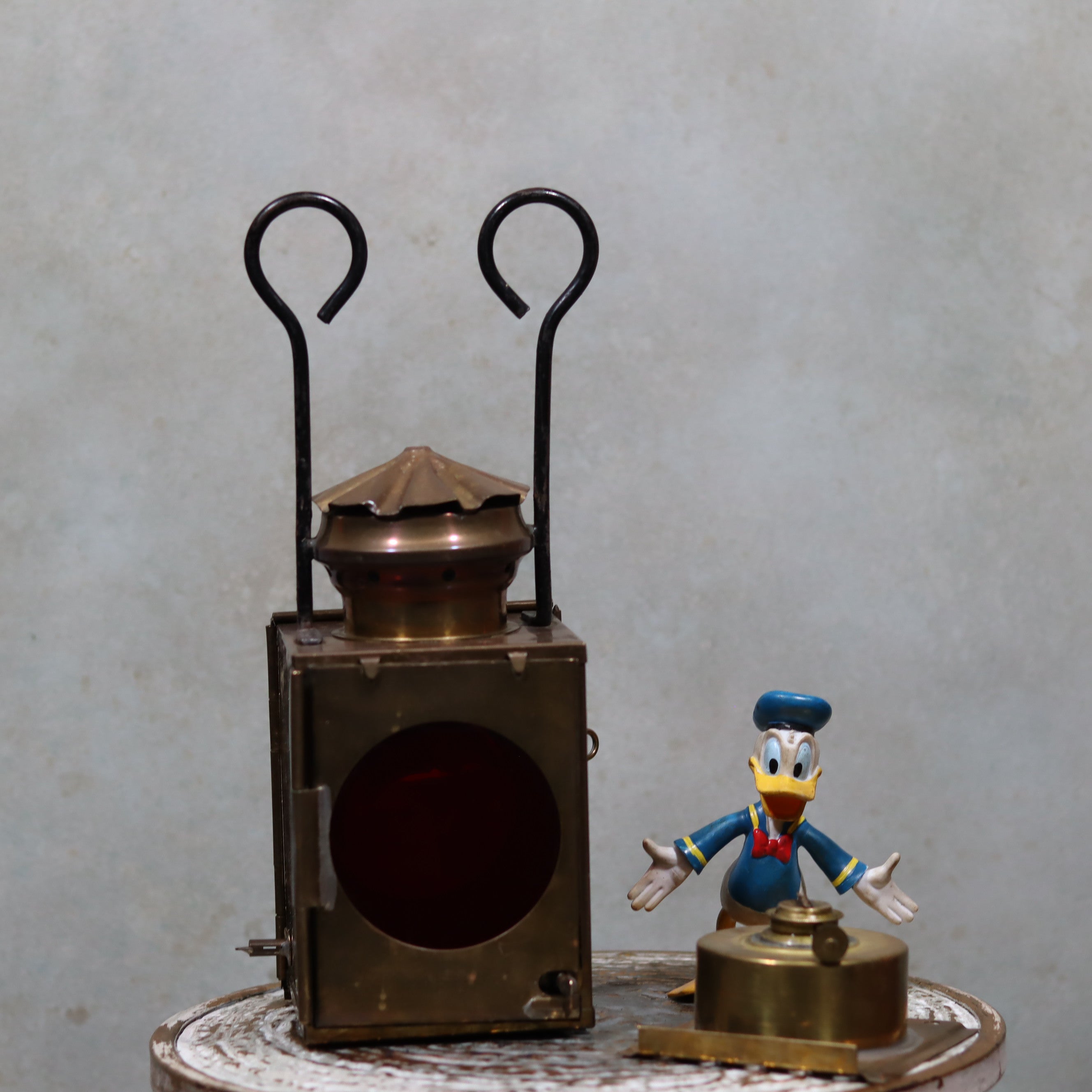 Rare Antique Train Signal Lamp – J.J. van Dijk Utrecht copper and brass oil lamp with vintage functional design