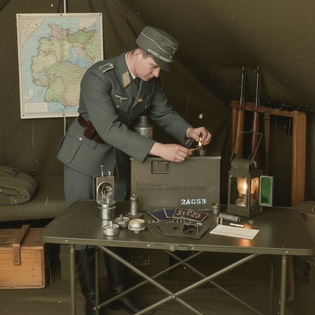 Rare German Military Lantern Set – Einheitslaterne 2AG53 with Multi-Fuel Options and Accessories (Osmeka, 1950s–1960s)