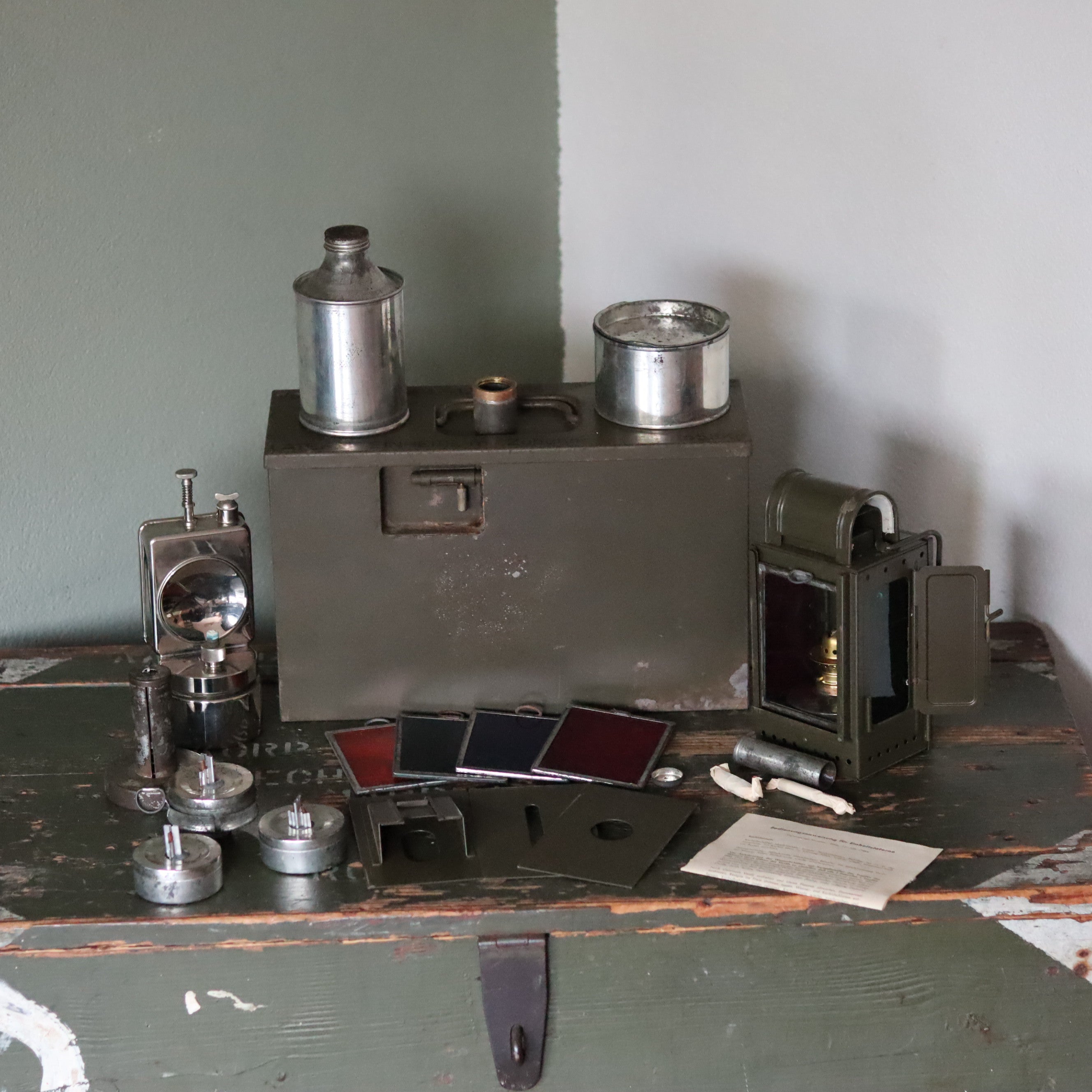 Rare German Military Lantern Set – Einheitslaterne – Multi-Fuel Signal Lamp with Accessories  - BWB(Osmeka, 1960s)