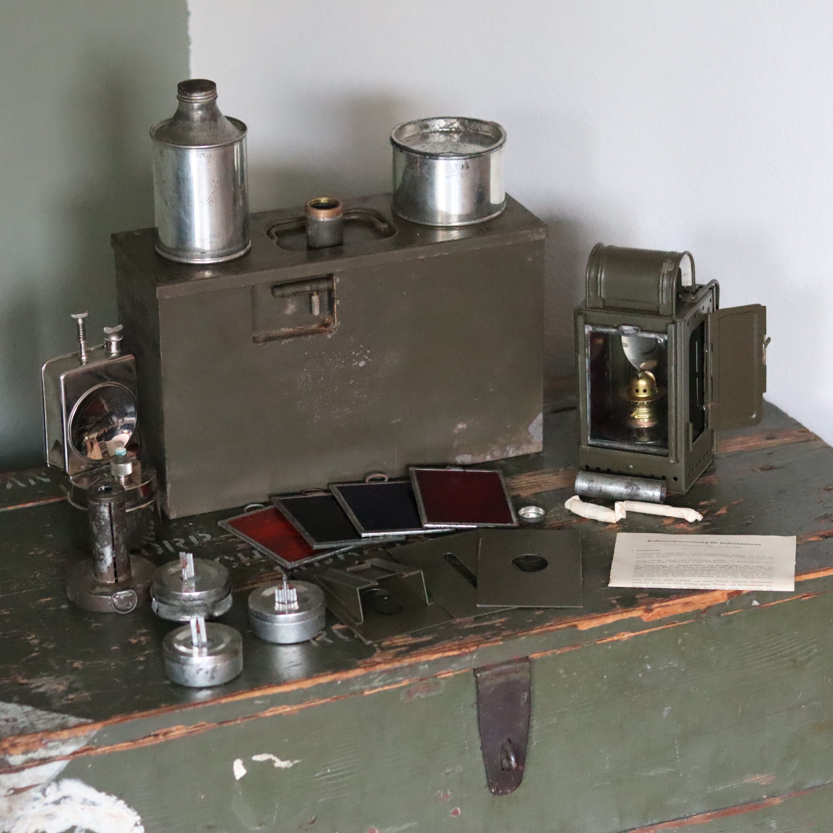 Rare German Military Lantern Set – Einheitslaterne – Multi-Fuel Signal Lamp with Accessories  - BWB(Osmeka, 1960s)