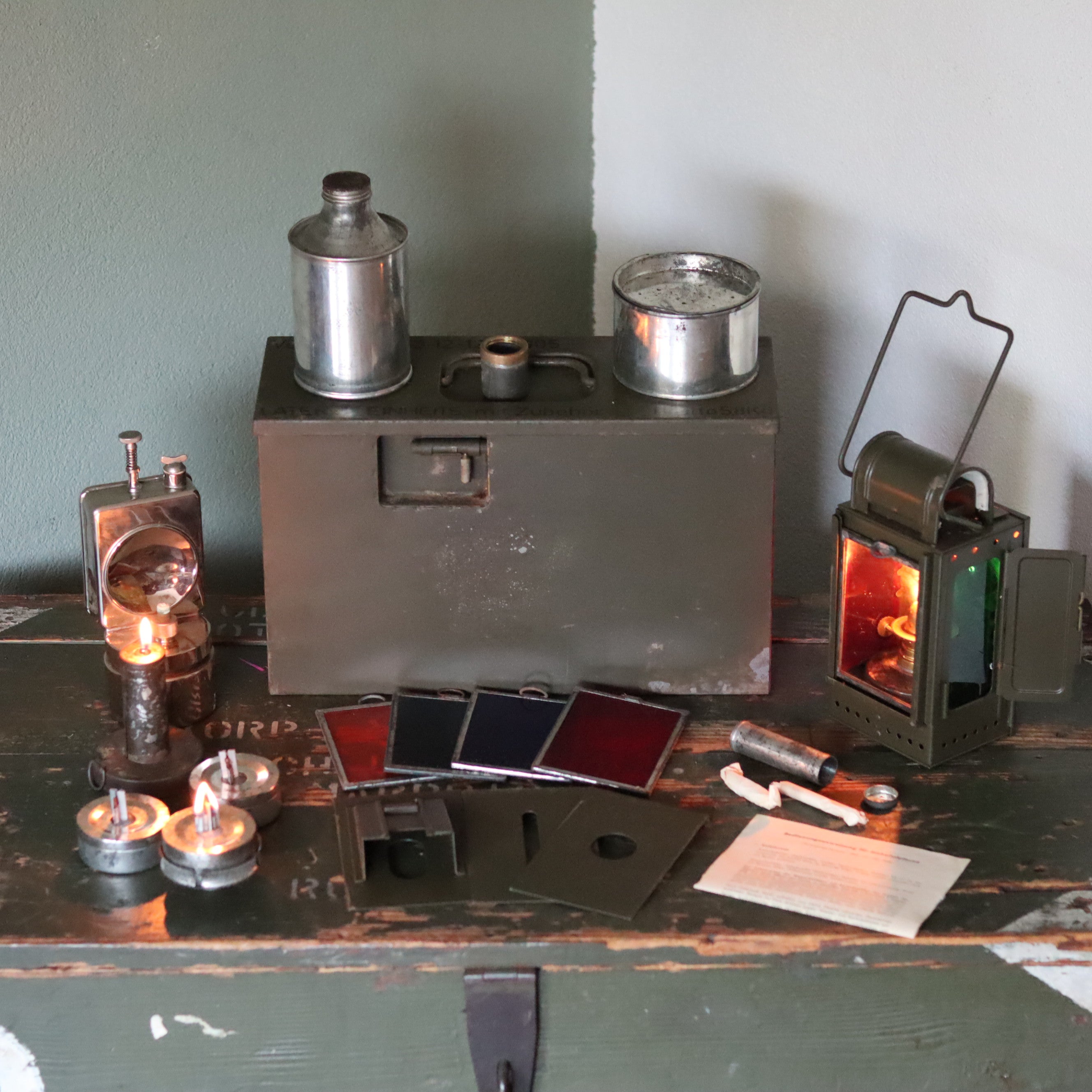 Rare German Military Lantern Set – Einheitslaterne – Multi-Fuel Signal Lamp with Accessories  - BWB(Osmeka, 1960s)