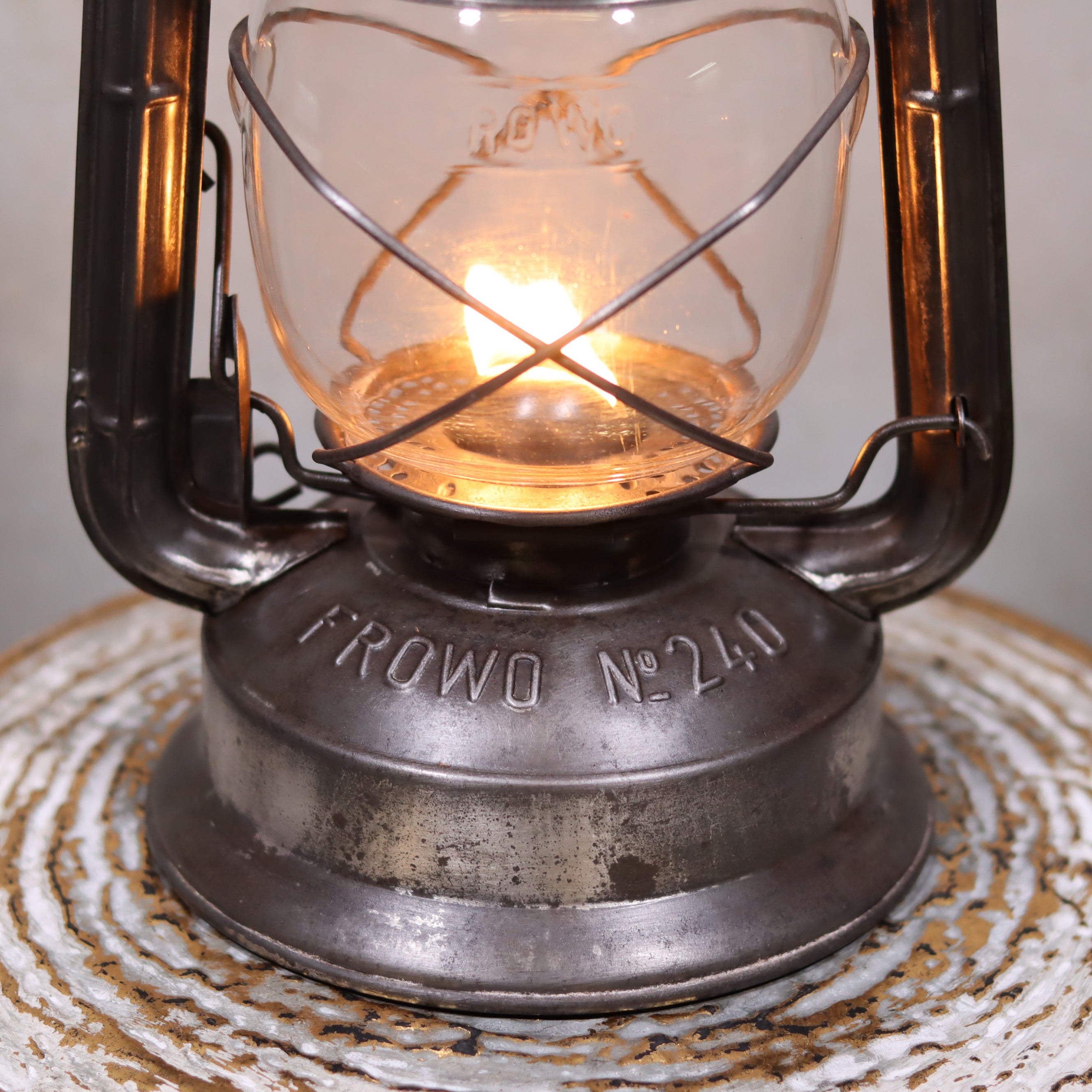 Large Vintage German Hurricane Lantern – Frowo 240 with Original Marked Glass (1960s)