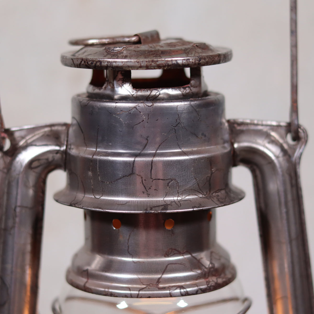 Vintage Czech Storm Lantern – Meva 863 – Made in Czechoslovakia – 1971 – Original Glass oil lamp detail close-up
