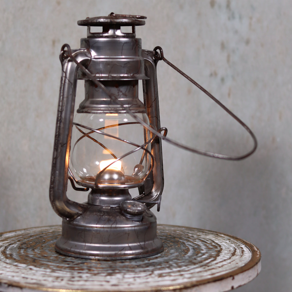 Vintage Czech Storm Lantern – Meva 863 – Made in Czechoslovakia – 1971 – Original Glass oil lamp with metal frame and lit wick