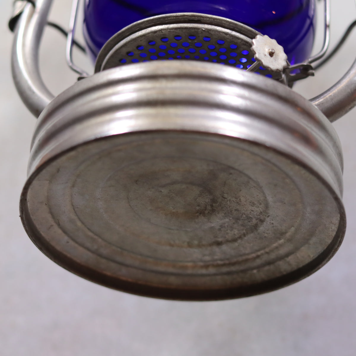 Rare Vintage ALG No. 2 French Storm Lantern – 1960s/70s with blue glass and unique handle oil lamp detail