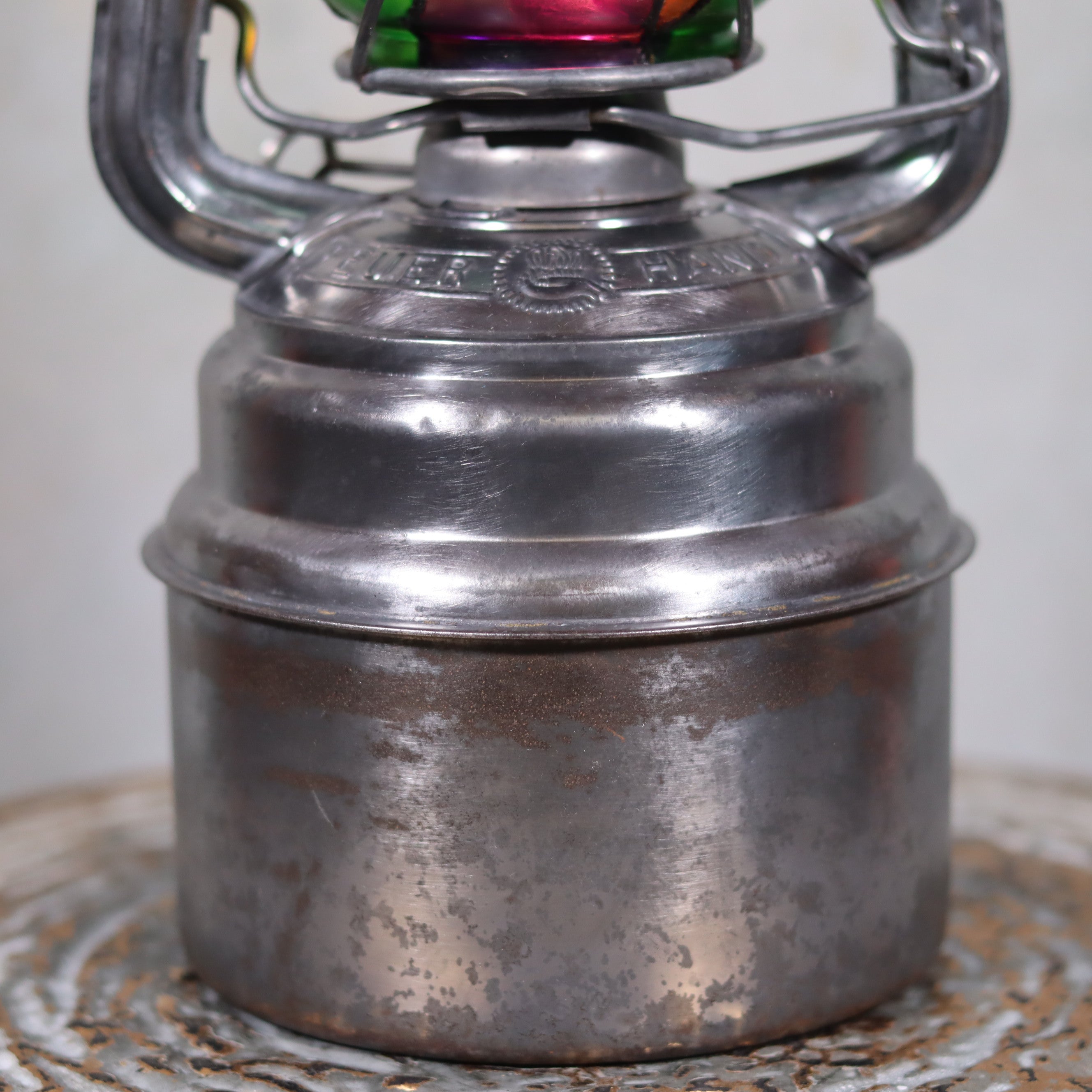 Unique Feuerhand 276 STK/70 Safety Lantern – Vintage German Hurricane Lantern with Stained Glass