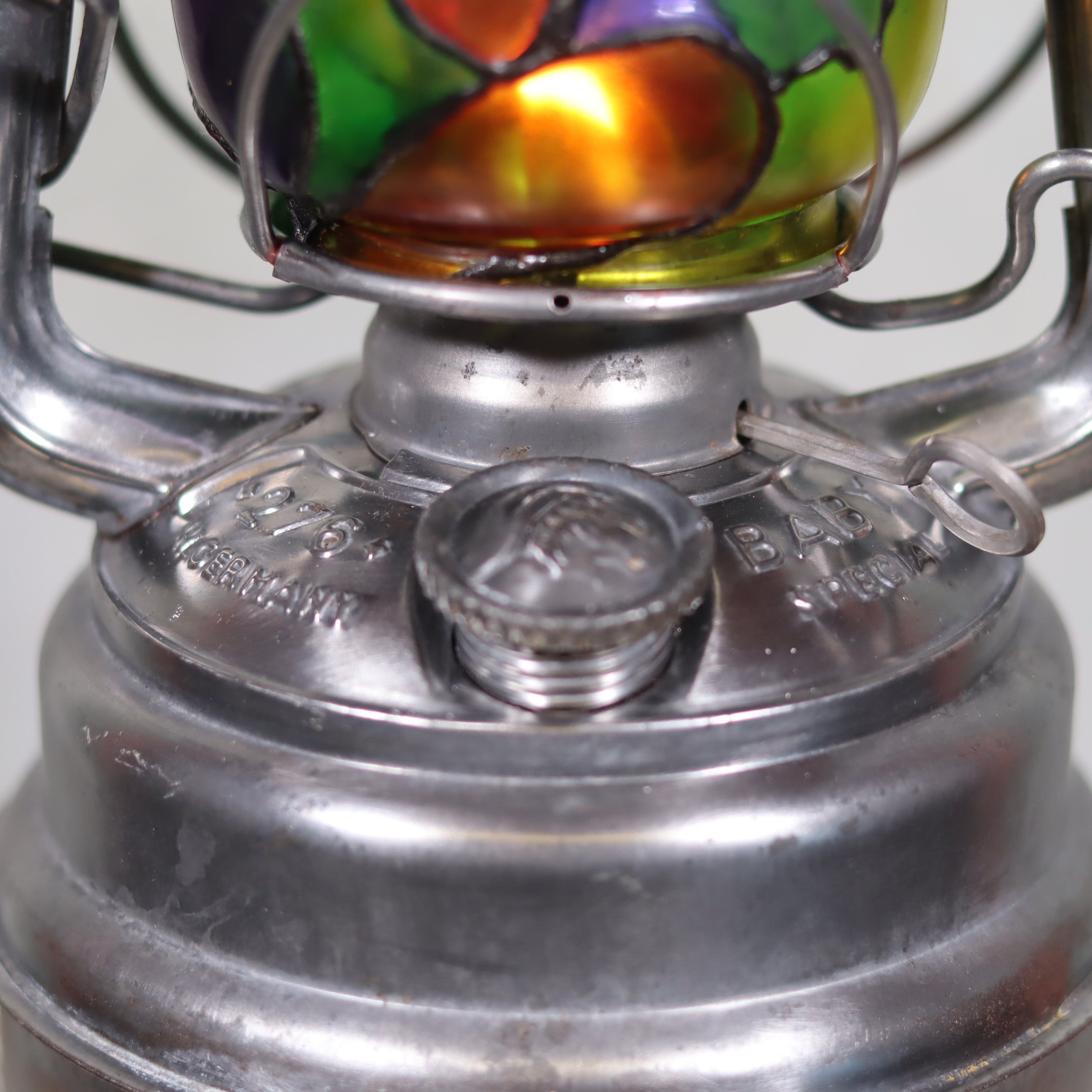 Unique Feuerhand 276 STK/70 Safety Lantern – Vintage German Hurricane Lantern with Stained Glass