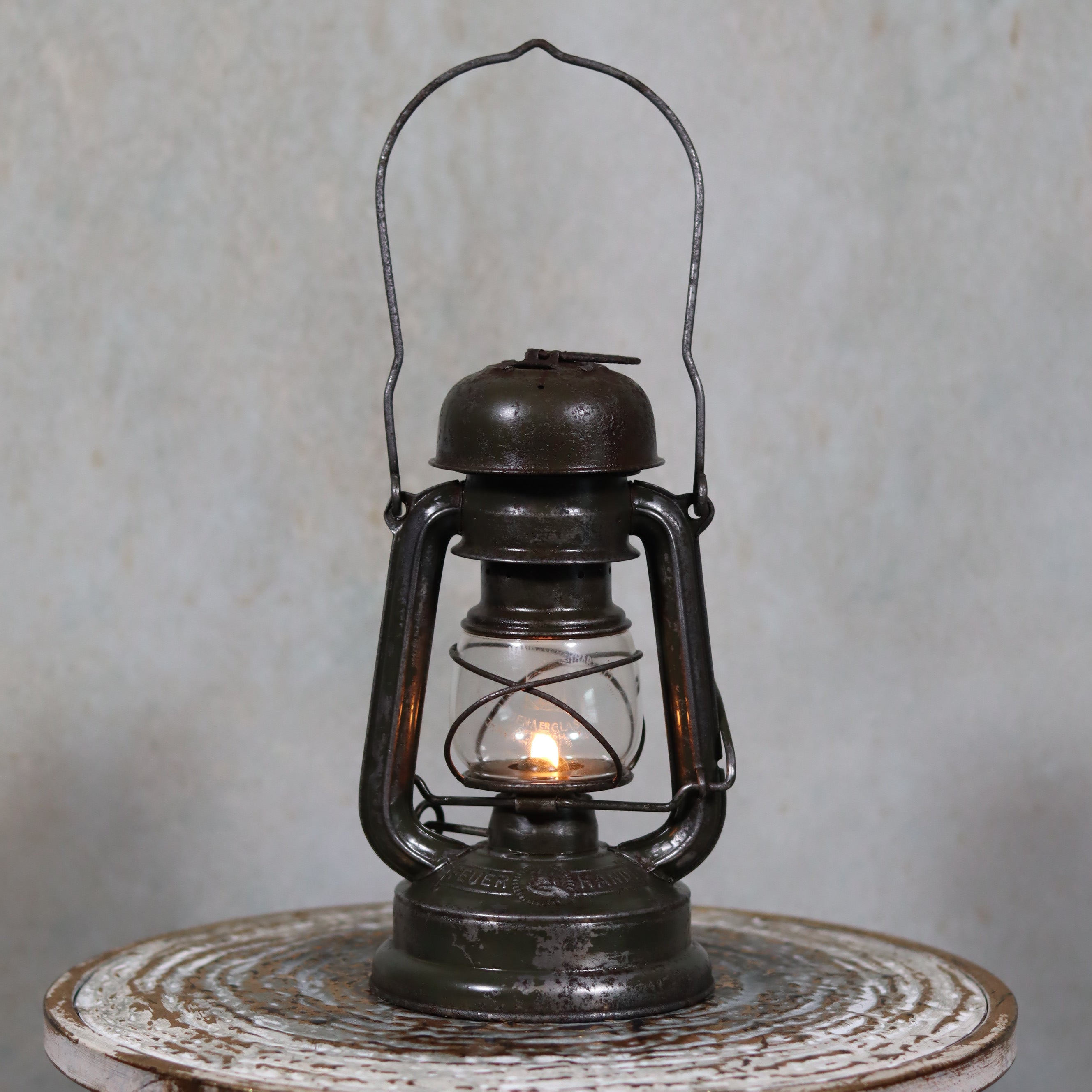 Rare Feuerhand 176 Storm Lantern – “Pilzkopf” Design with Original Glass (1940s) lit oil lamp vintage style