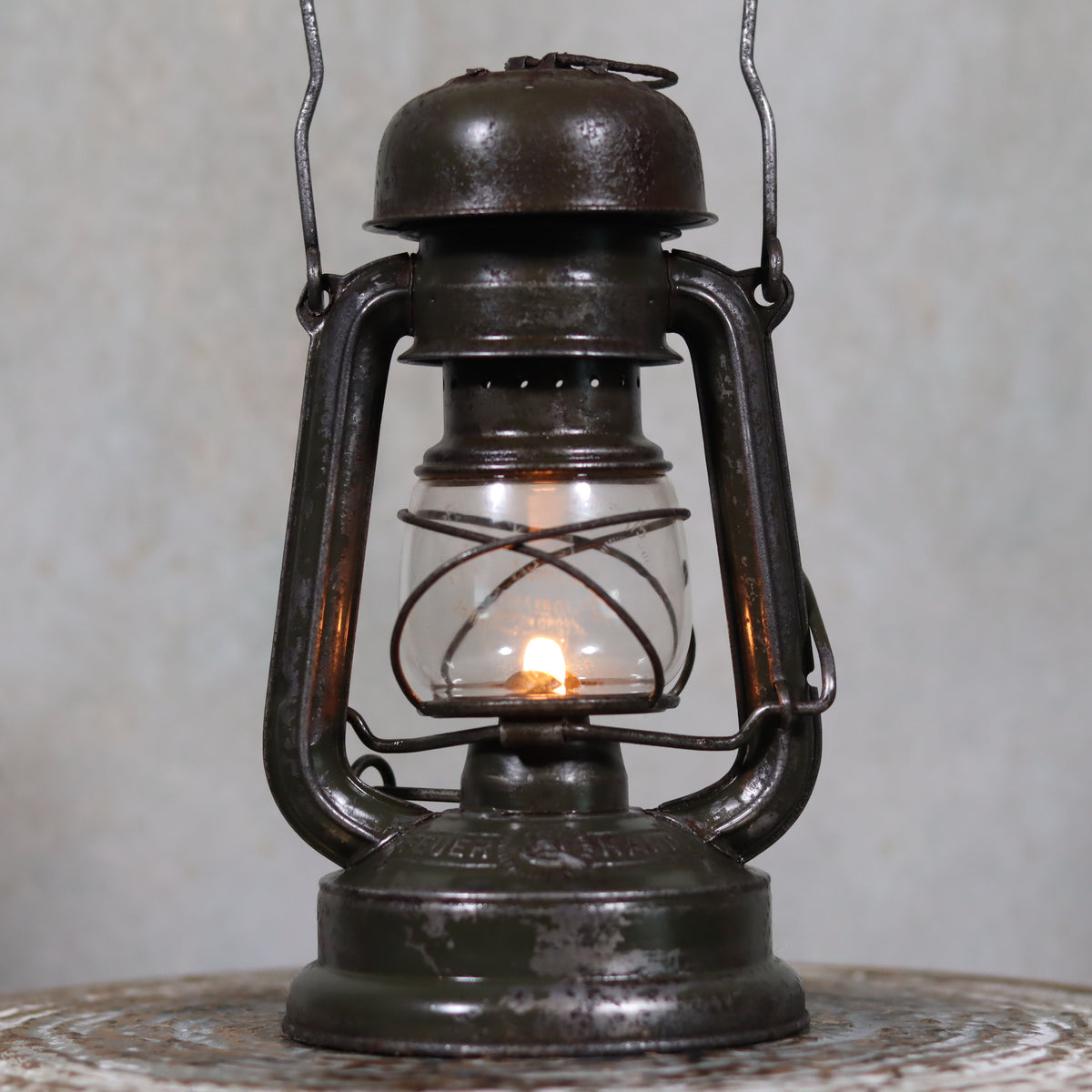 Rare Feuerhand 176 Storm Lantern – “Pilzkopf” Design with Original Glass (1940s) vintage oil lamp lit