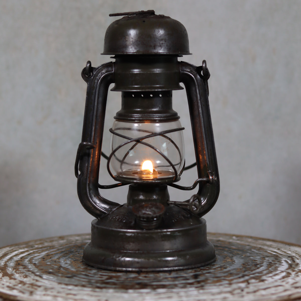 Rare Feuerhand 176 Storm Lantern – “Pilzkopf” Design with Original Glass (1940s) oil lamp lit vintage style