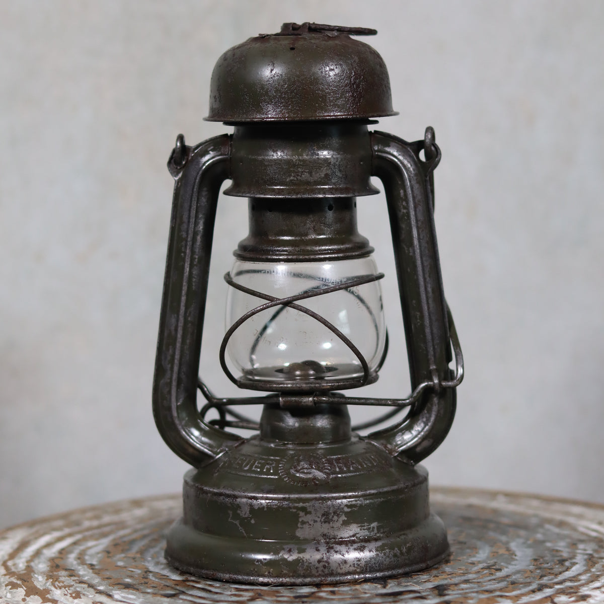 Rare Feuerhand 176 Storm Lantern – “Pilzkopf” Design with Original Glass vintage oil lamp with metal frame from the 1940s