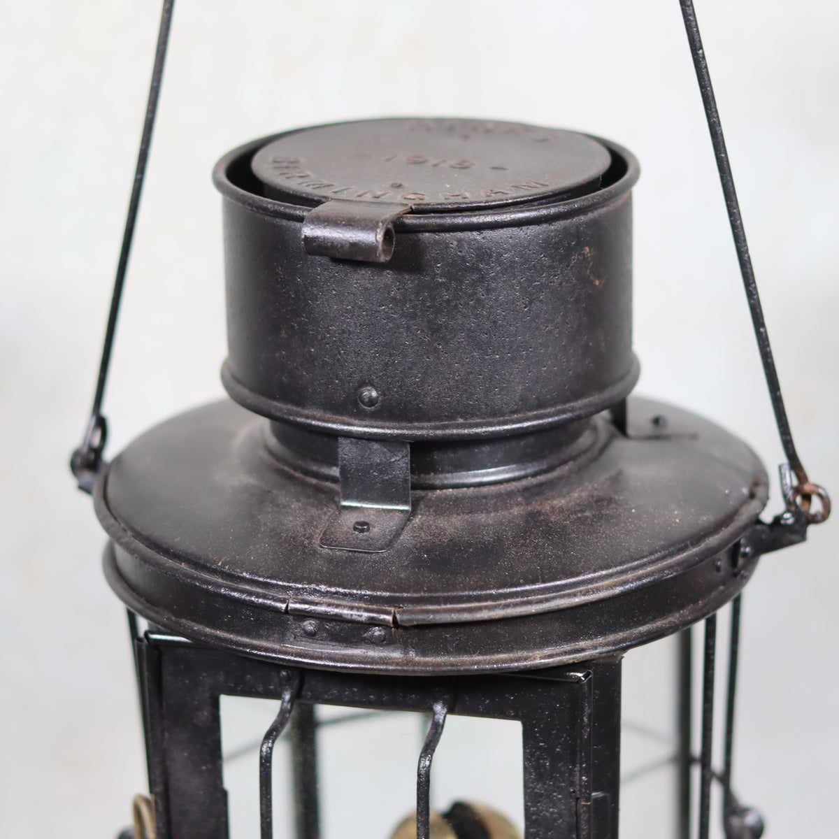 Close-up of oil lamps on the Fantastic and Rare Trench Lantern by Hinks Birmingham – 1918 – Complete and Working