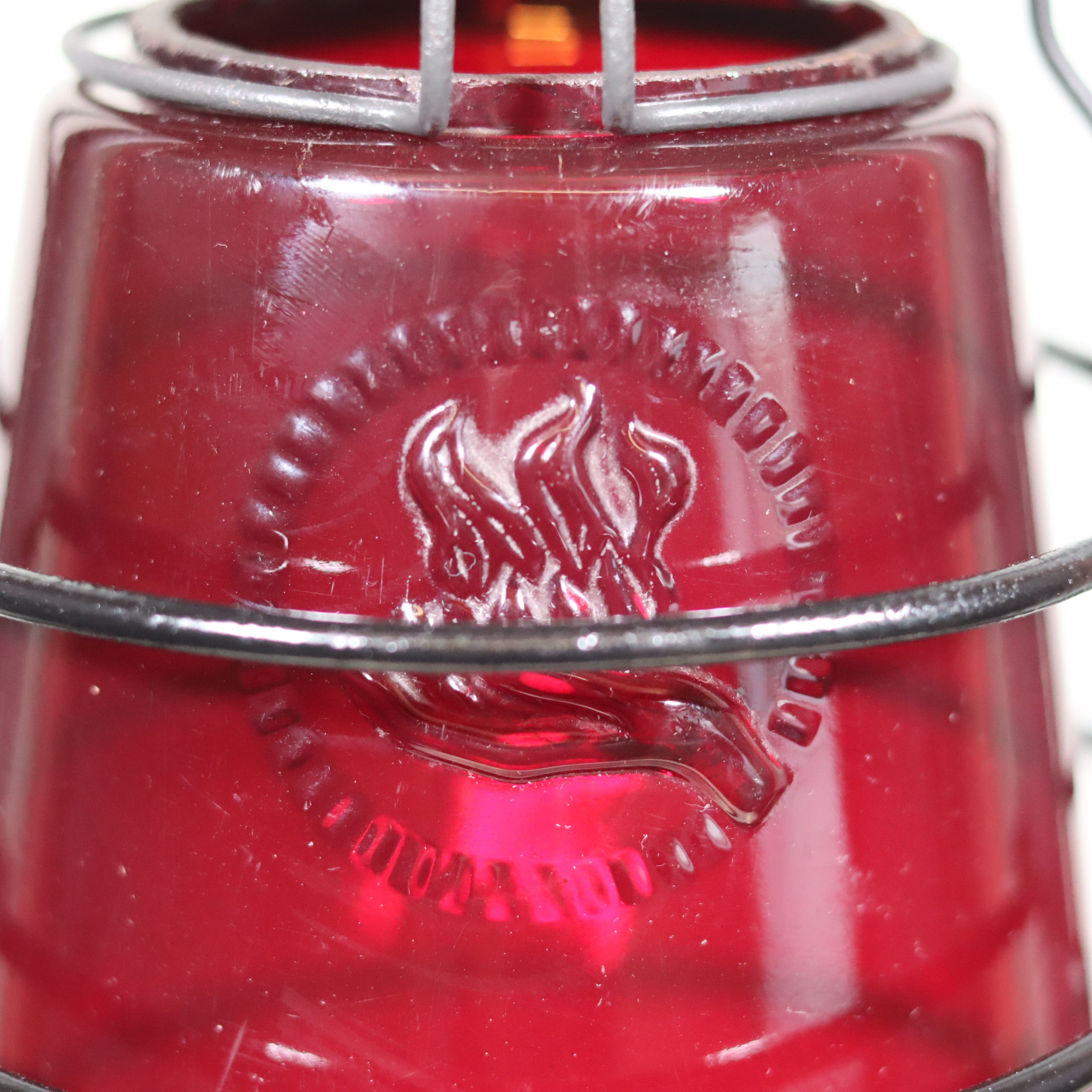 Beautiful Feuerhand 201 Storm Lantern – Germany, 1930s with rare red logo glass focusing on oil lamp design by Feuerhand.
