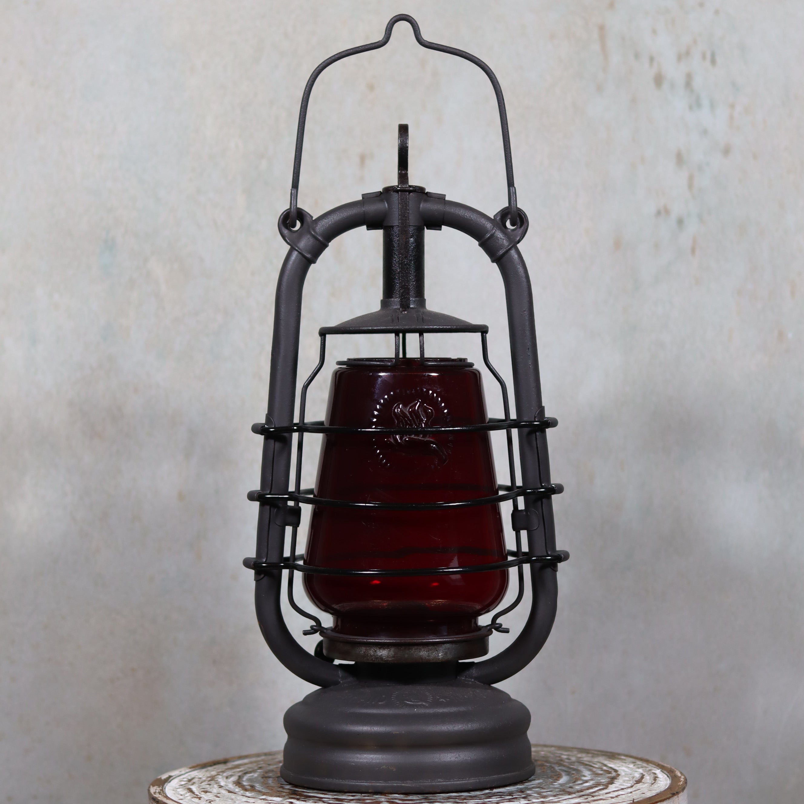 Beautiful Feuerhand 201 Storm Lantern – Germany, 1930s with rare red logo glass and classic oil lamp design