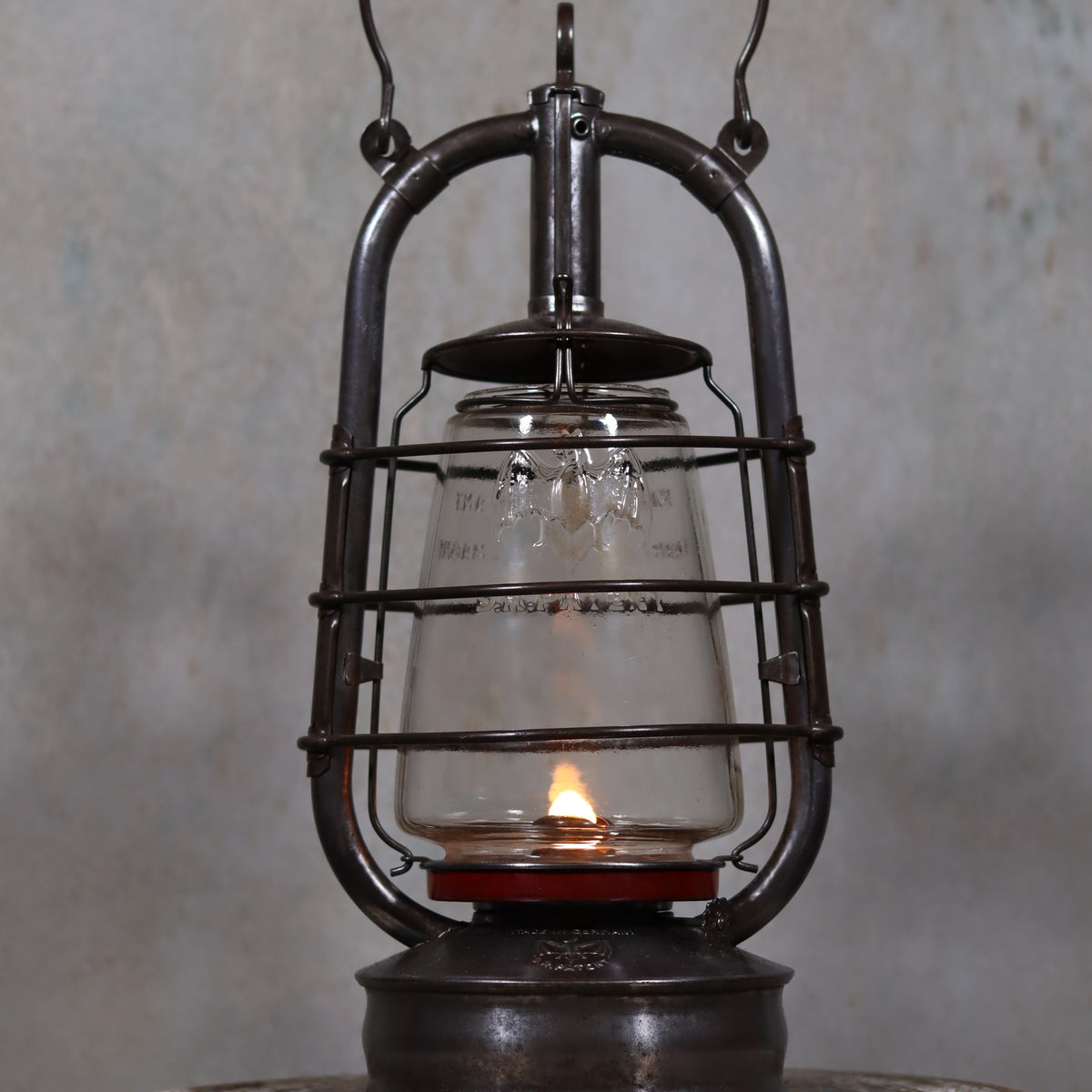 Exceptional Stübgen & Co. BAT 2850 Hurricane Lantern Germany ca 1939–1940 with marked glass and red accents oil lamp