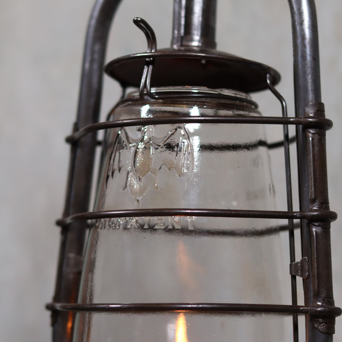 Exceptional Stübgen & Co. BAT 2850 Hurricane Lantern Germany ca 1939–1940 oil lamp with marked glass and red accents