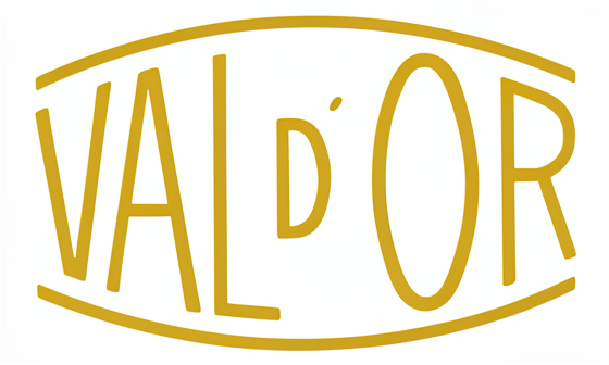 Val d'Or logo in yellow with stylized letters and two curved lines above and below the text