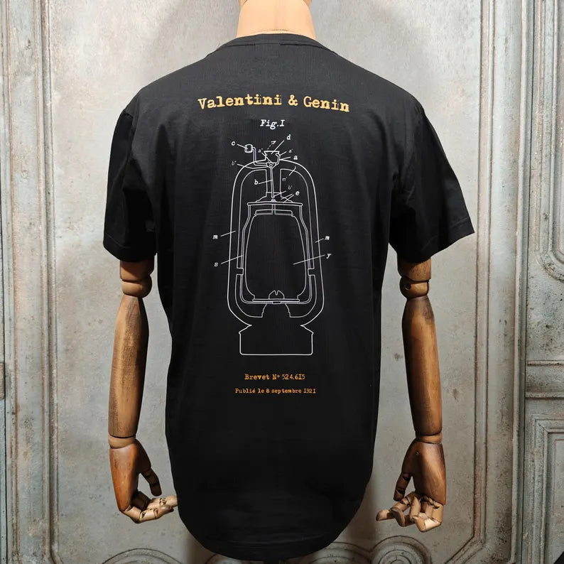 Valentini & Genin T-Shirt — Vintage Storm Lamp Design with 1921 Patent