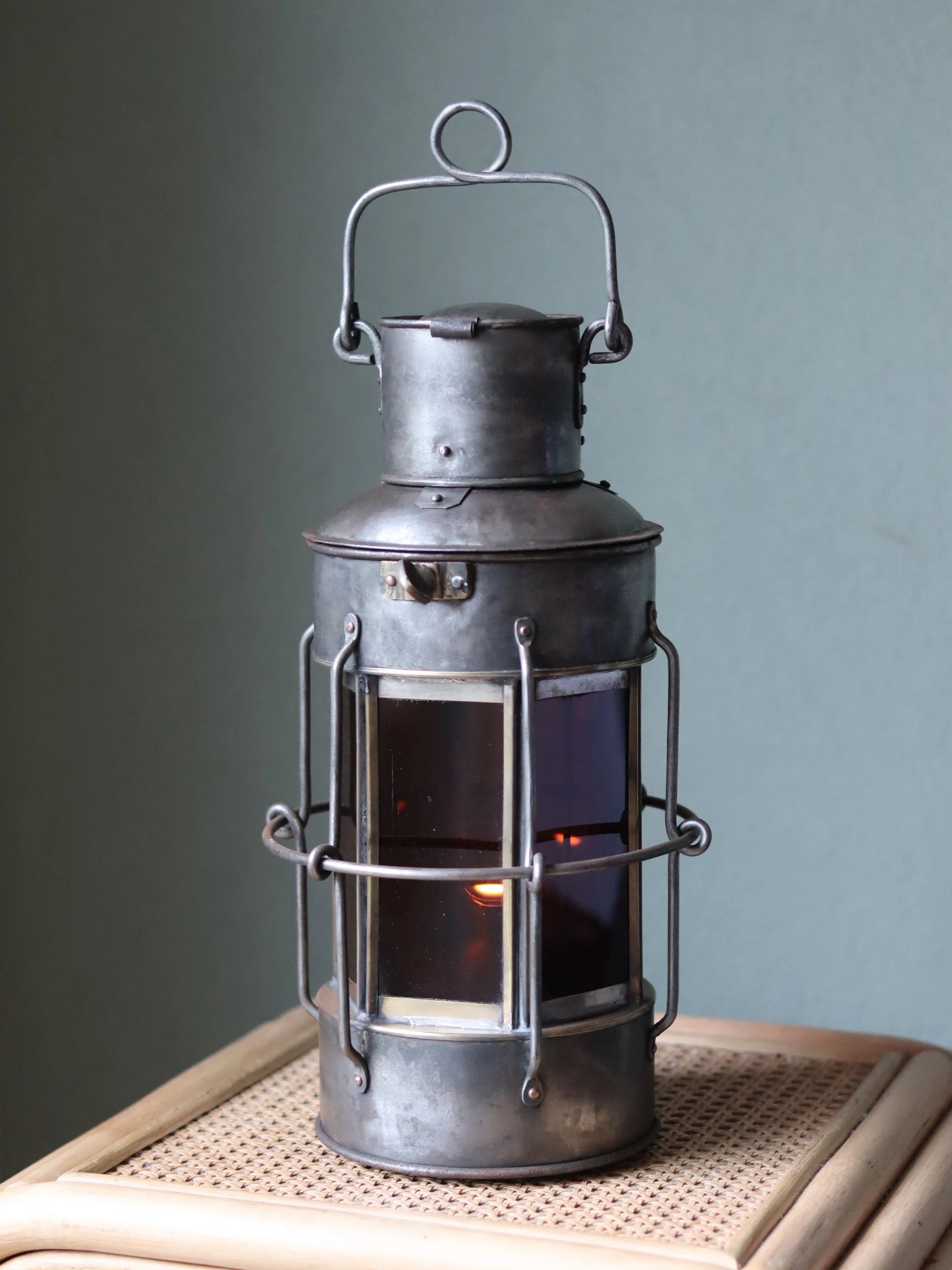 Extremely Rare Antique Ship Lamp – Early Design with Flat Glass Panels (c. 1850-1875)