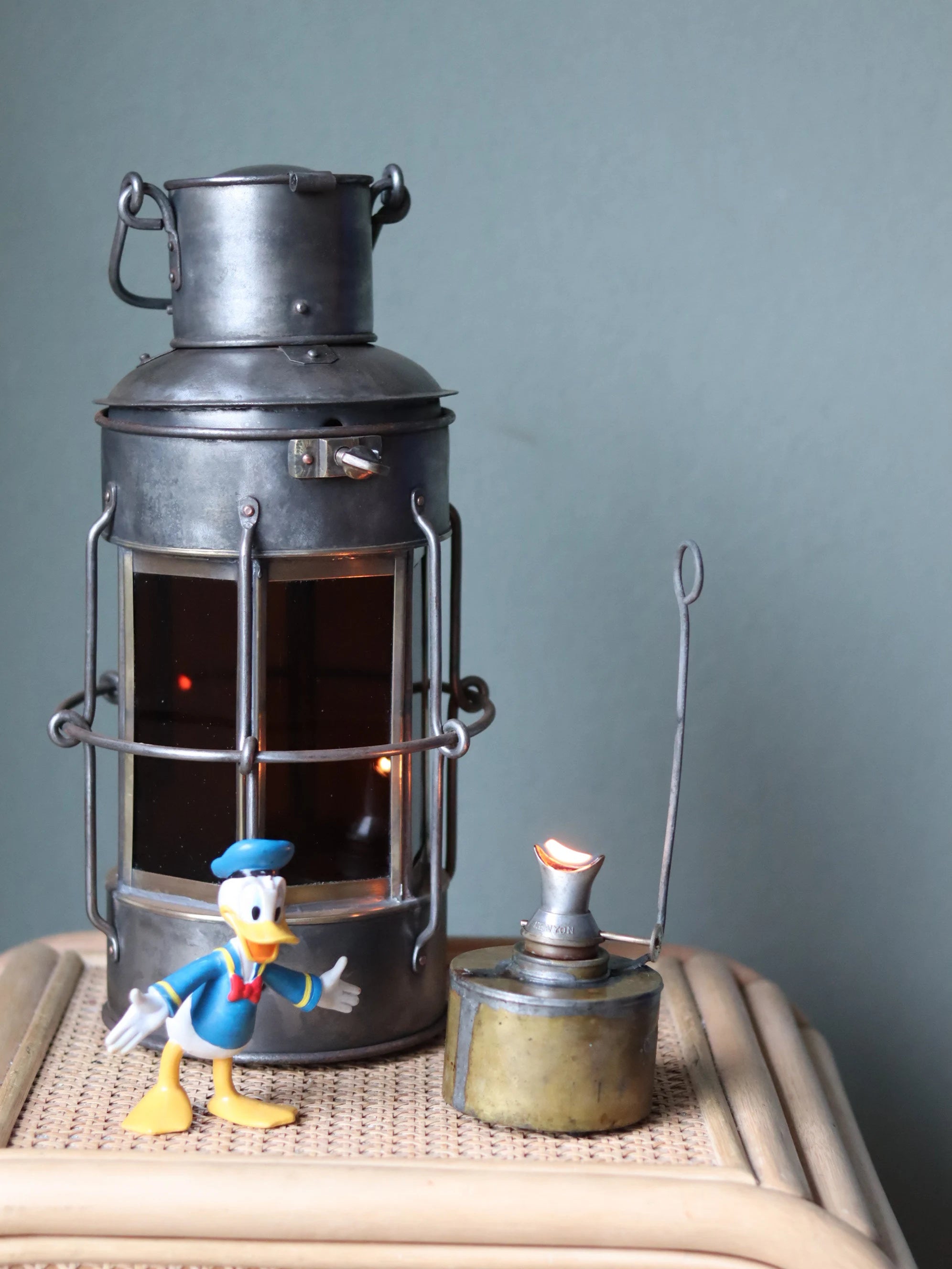 Extremely Rare Antique Ship Lamp – Early Design with Flat Glass Panels (c. 1850-1875)