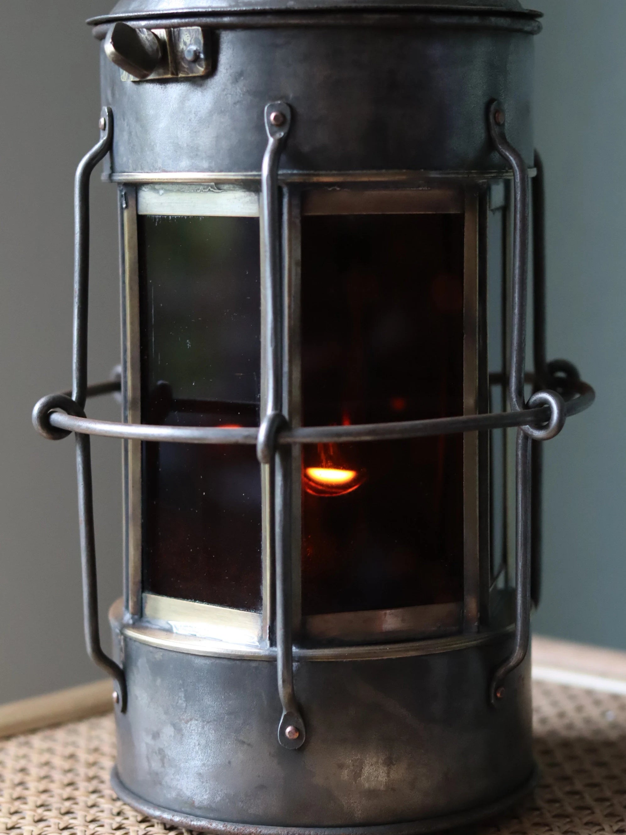 Extremely Rare Antique Ship Lamp – Early Design with Flat Glass Panels (c. 1850-1875)