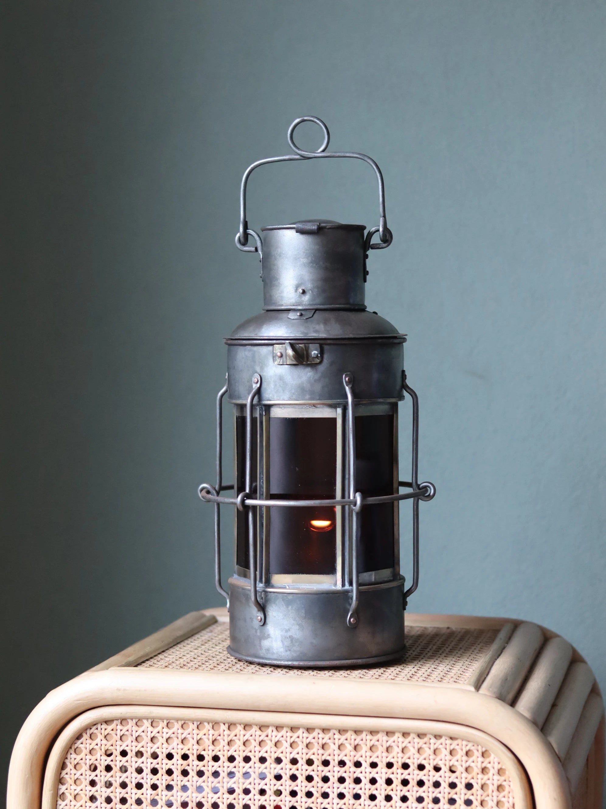 Extremely Rare Antique Ship Lamp – Early Design with Flat Glass Panels (c. 1850-1875)