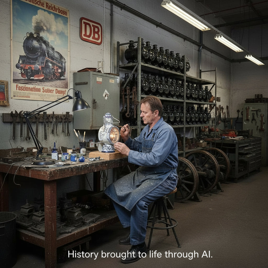Unique Vintage Train Lantern – A. Sartorius Wuppertal (1975) – Hand-Painted Art Object