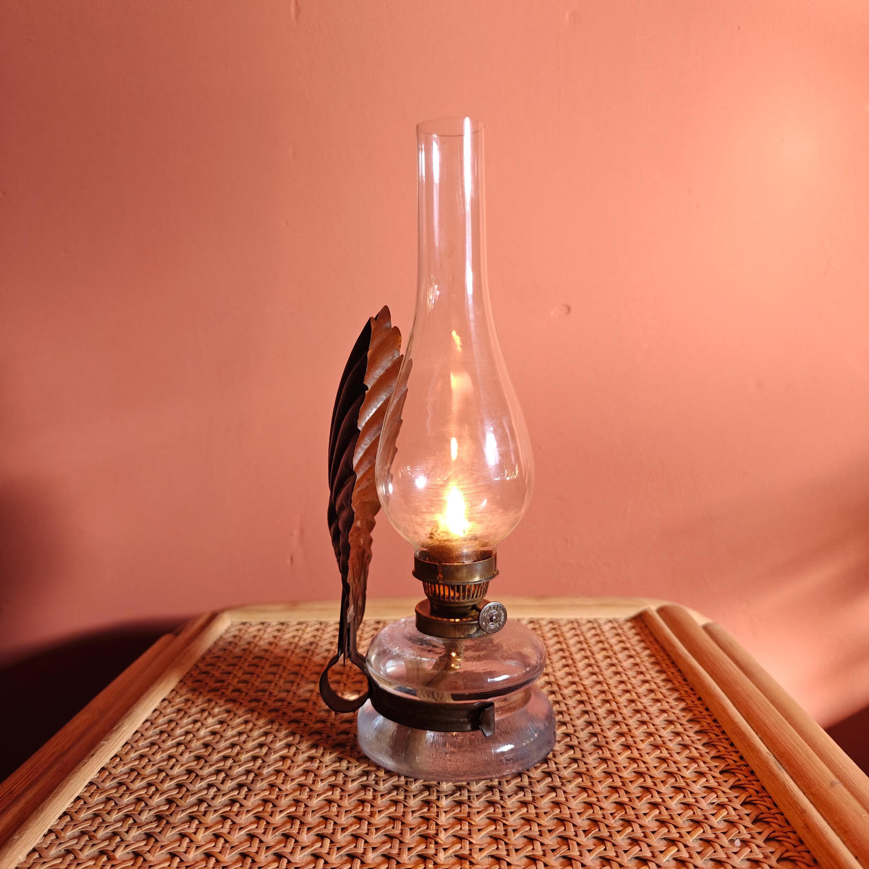 Beautiful Antique Oil Lamp – Wall-Mounted Kitchen Lamp with Ditmar Burner and Unique Reflector Design