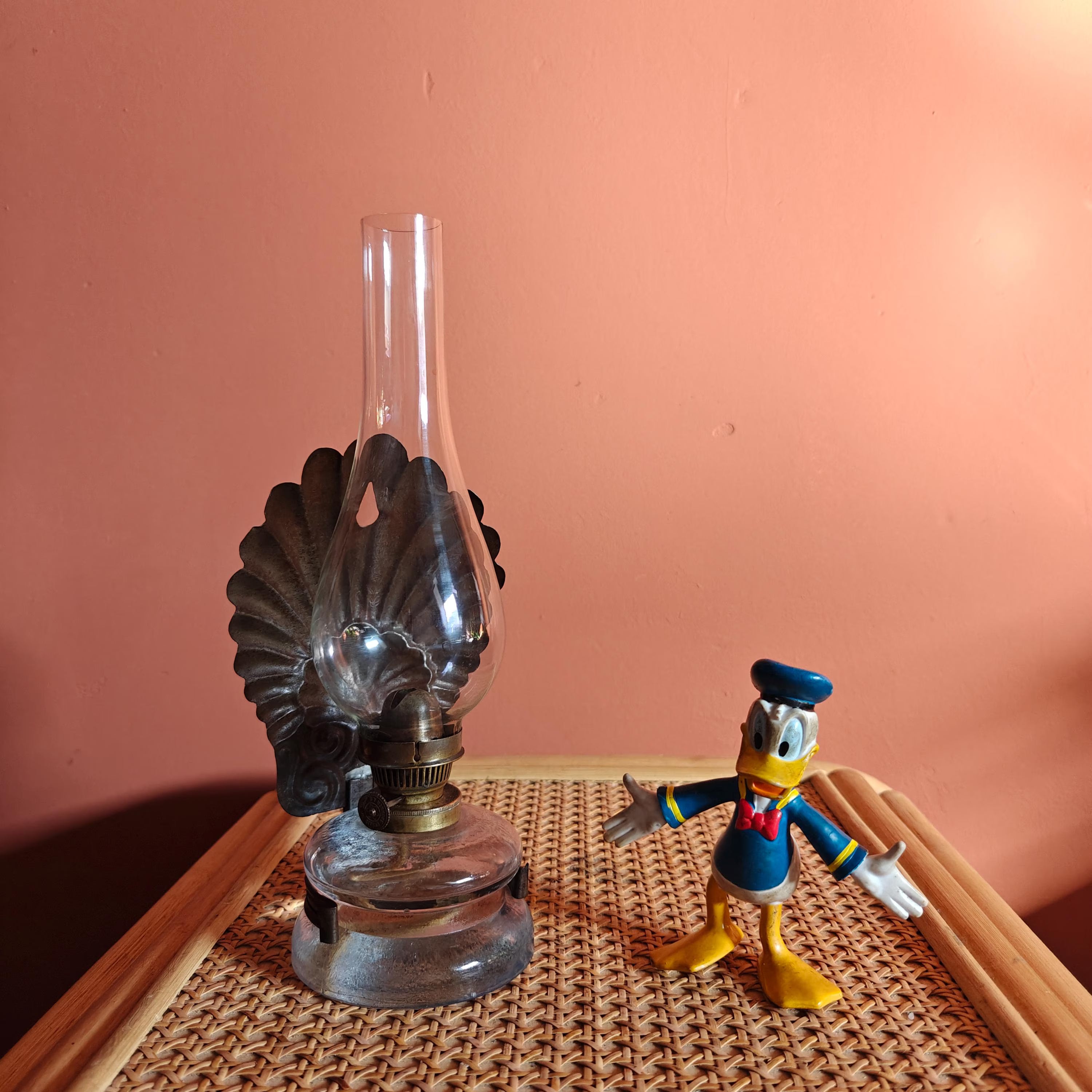 Beautiful Antique Oil Lamp – Wall-Mounted Kitchen Lamp with Ditmar Burner and Unique Reflector Design